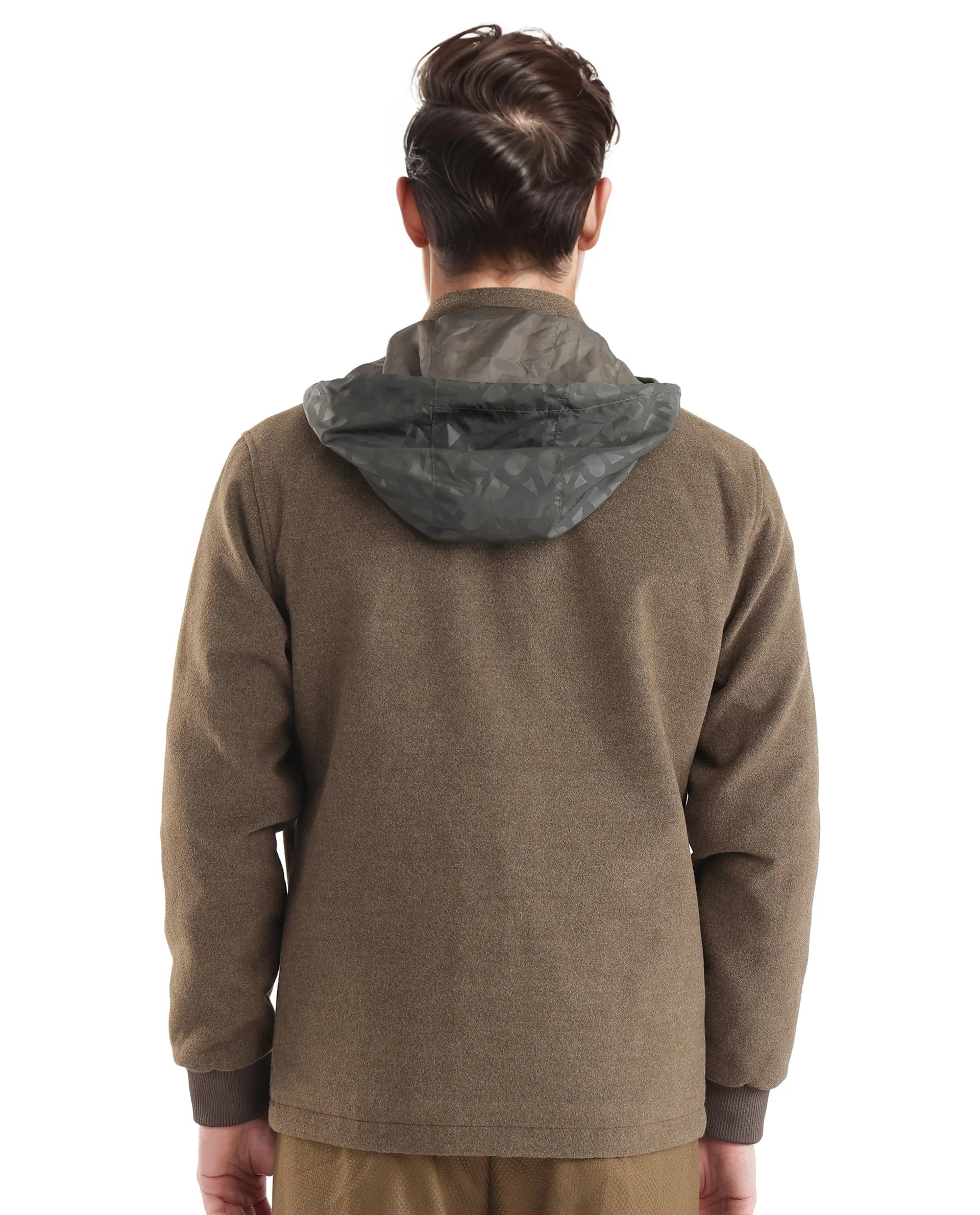 RARE Rabbit Men's Meron Olive Polyester Textured Relaxed Fit Full Sleeve Hooded Jacket