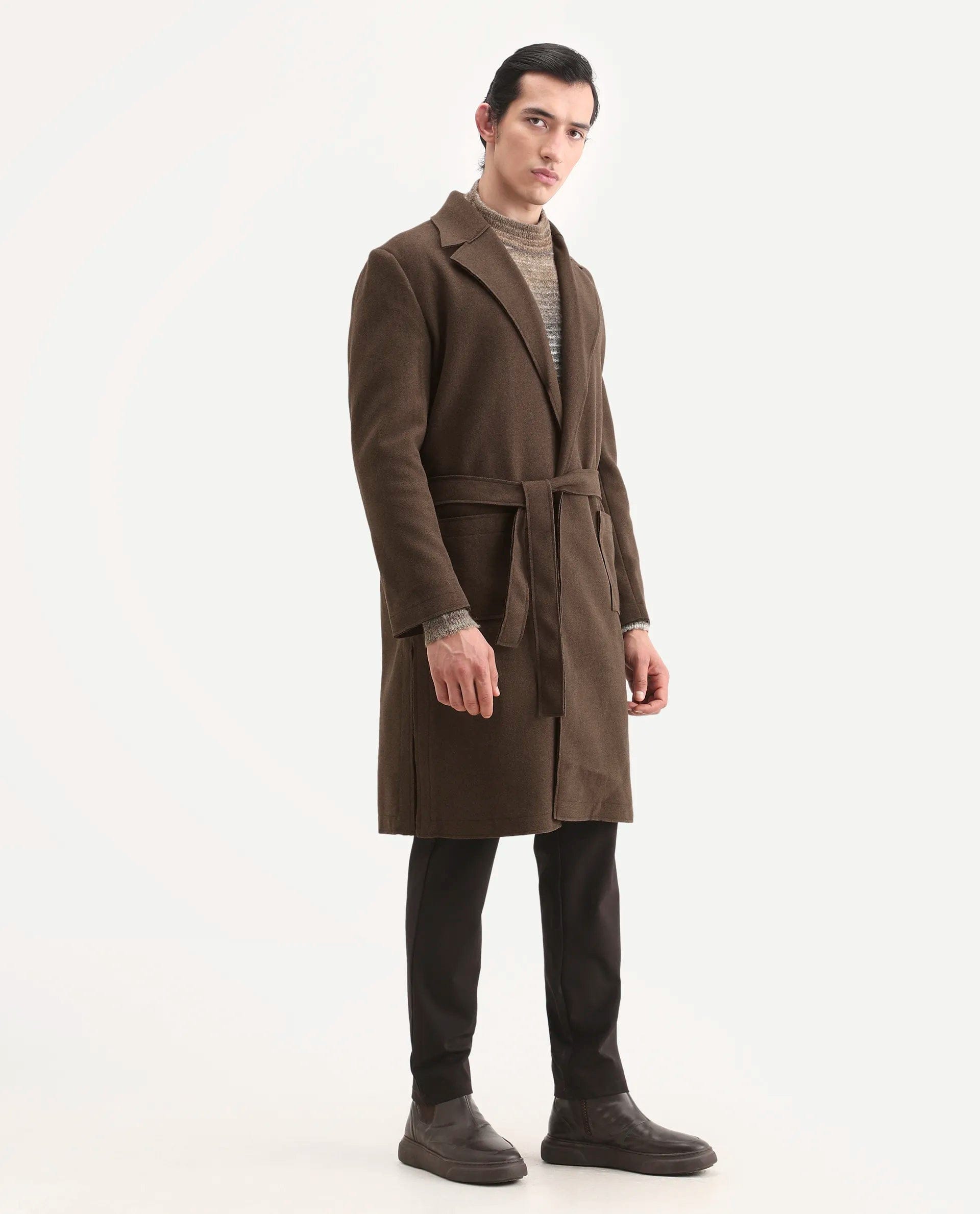 RARE Rabbit Men's Nemot Dark Brown Polyester Fabric Lapel Neck Regular Plain Coat
