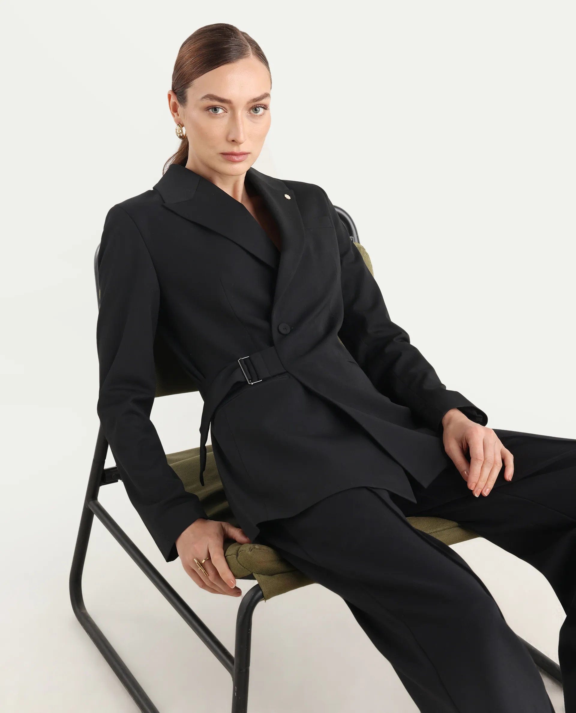 Rareism Women's Arcadia - T Black Polyester Blend Full Sleeve Lapel Collar Plain Blazer
