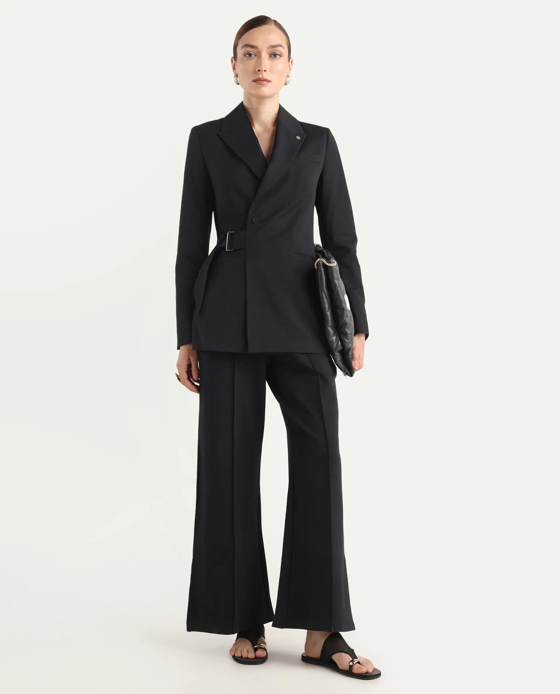 Rareism Women's Arcadia - T Black Polyester Blend Full Sleeve Lapel Collar Plain Blazer
