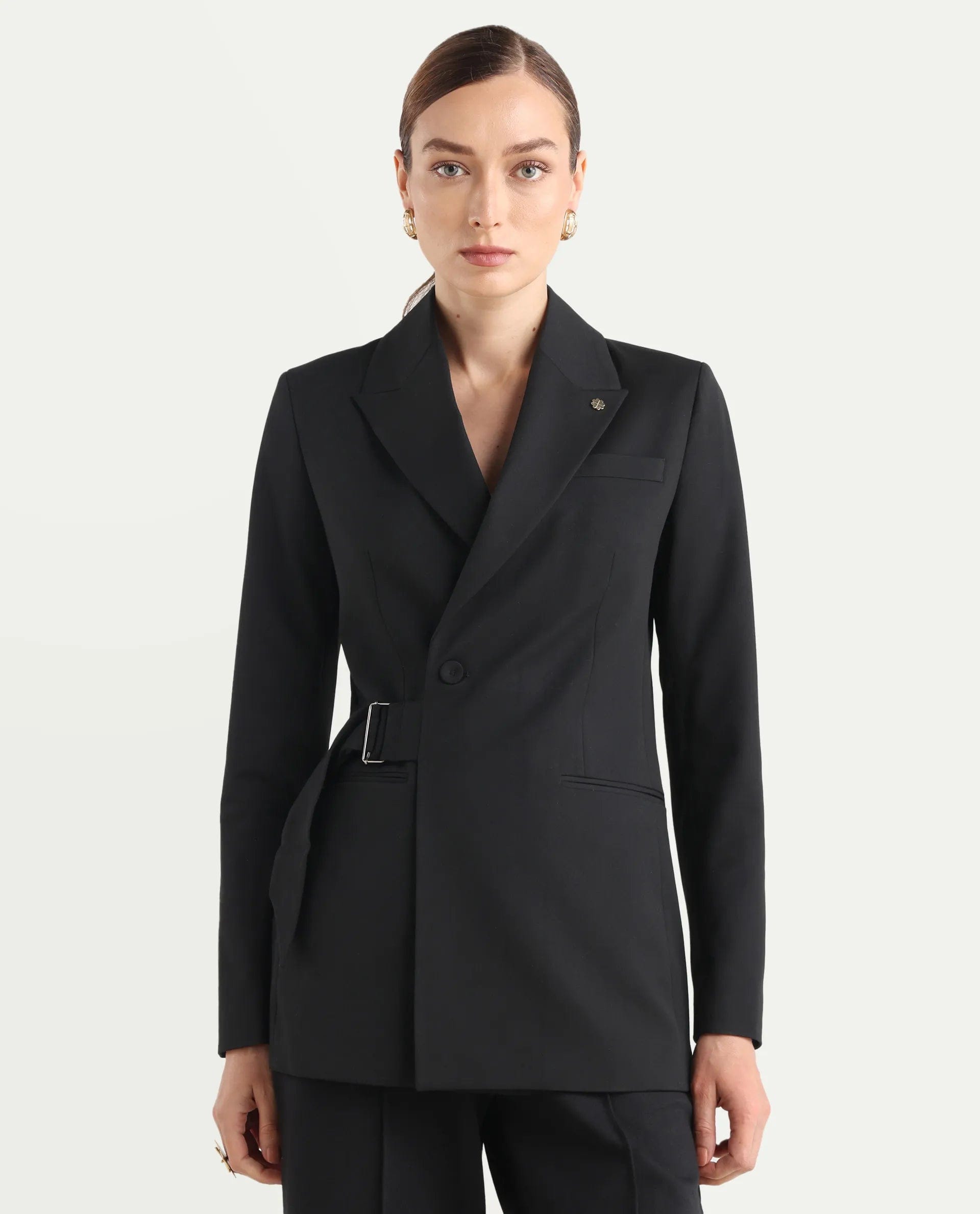Rareism Women's Arcadia - T Black Polyester Blend Full Sleeve Lapel Collar Plain Blazer