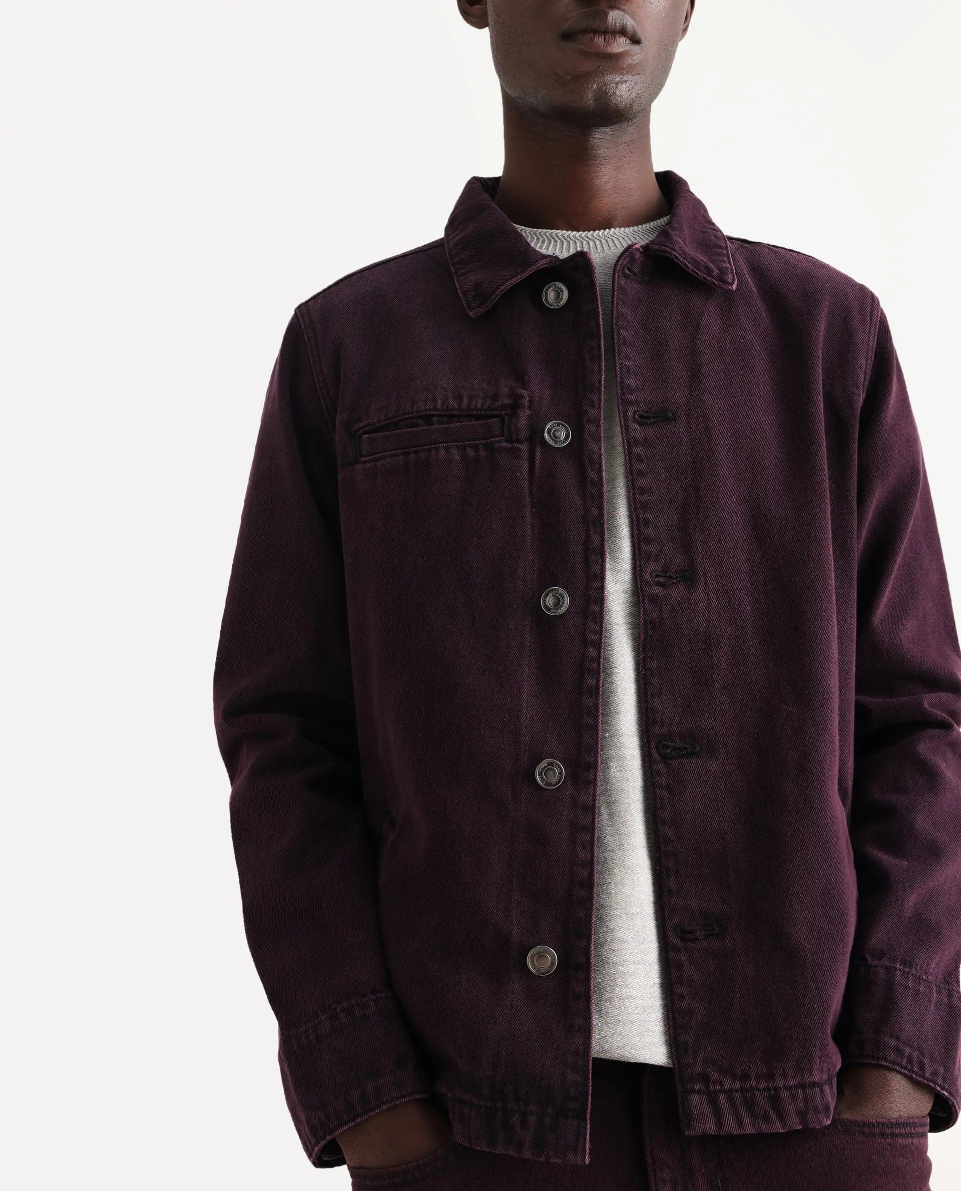 RARE Rabbit Men's Nio Dark Purple Cotton Plain Regular Fit Full Sleeve Spread Collar Jacket