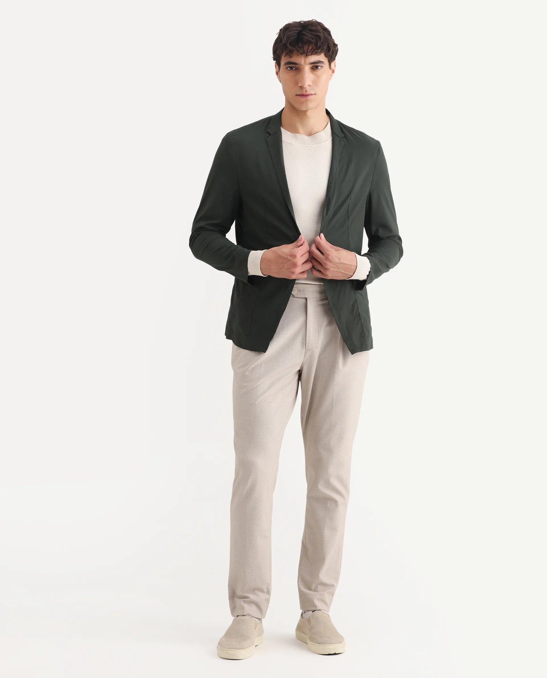 RARE Rabbit Men's Glaze Green Cotton Blend Plain Regular Fit Full Sleeve Lapel Neck Jacket