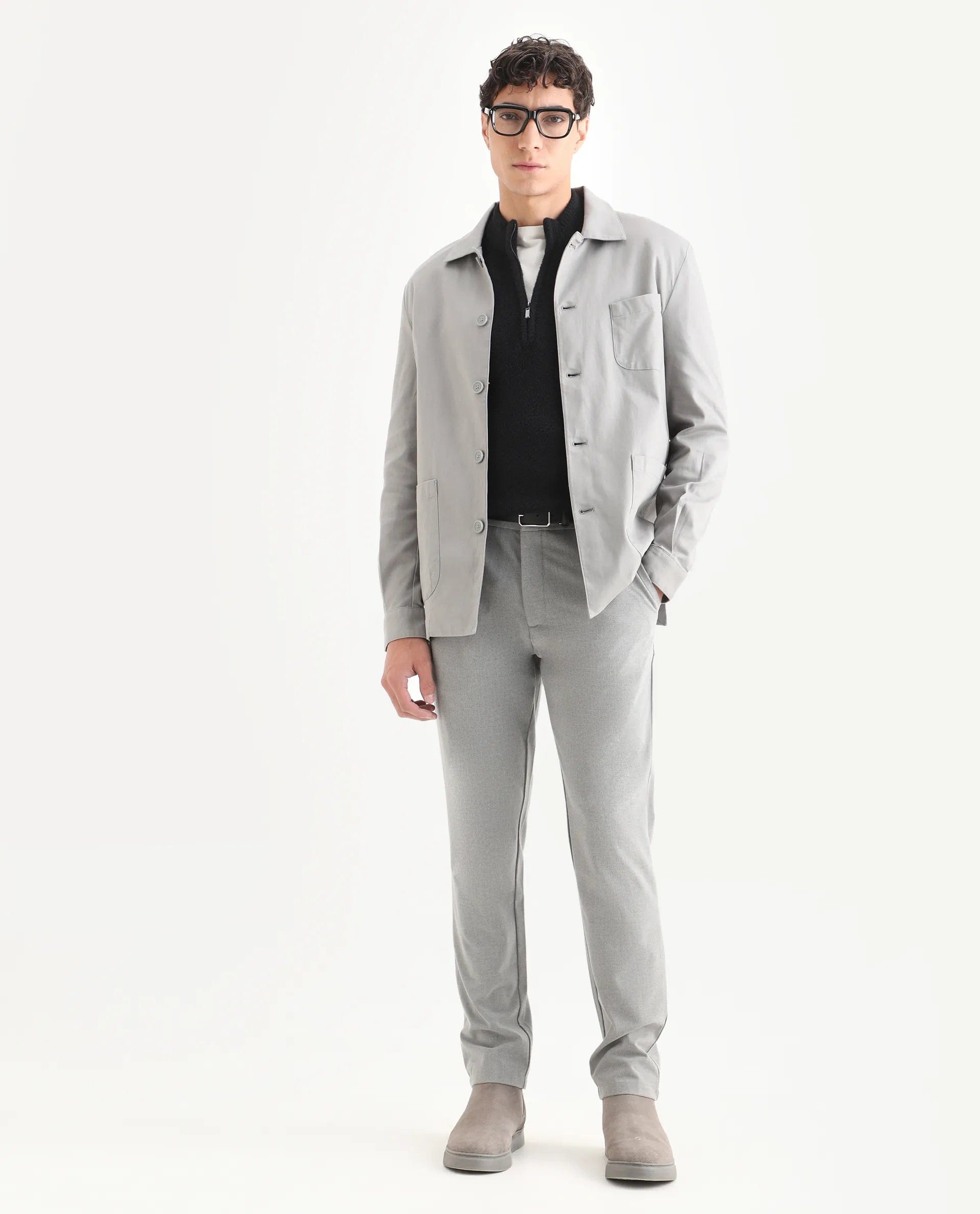RARE Rabbit Men's Cotton Blend Plain Regular Fit Full Sleeve Spread Collar Jacket