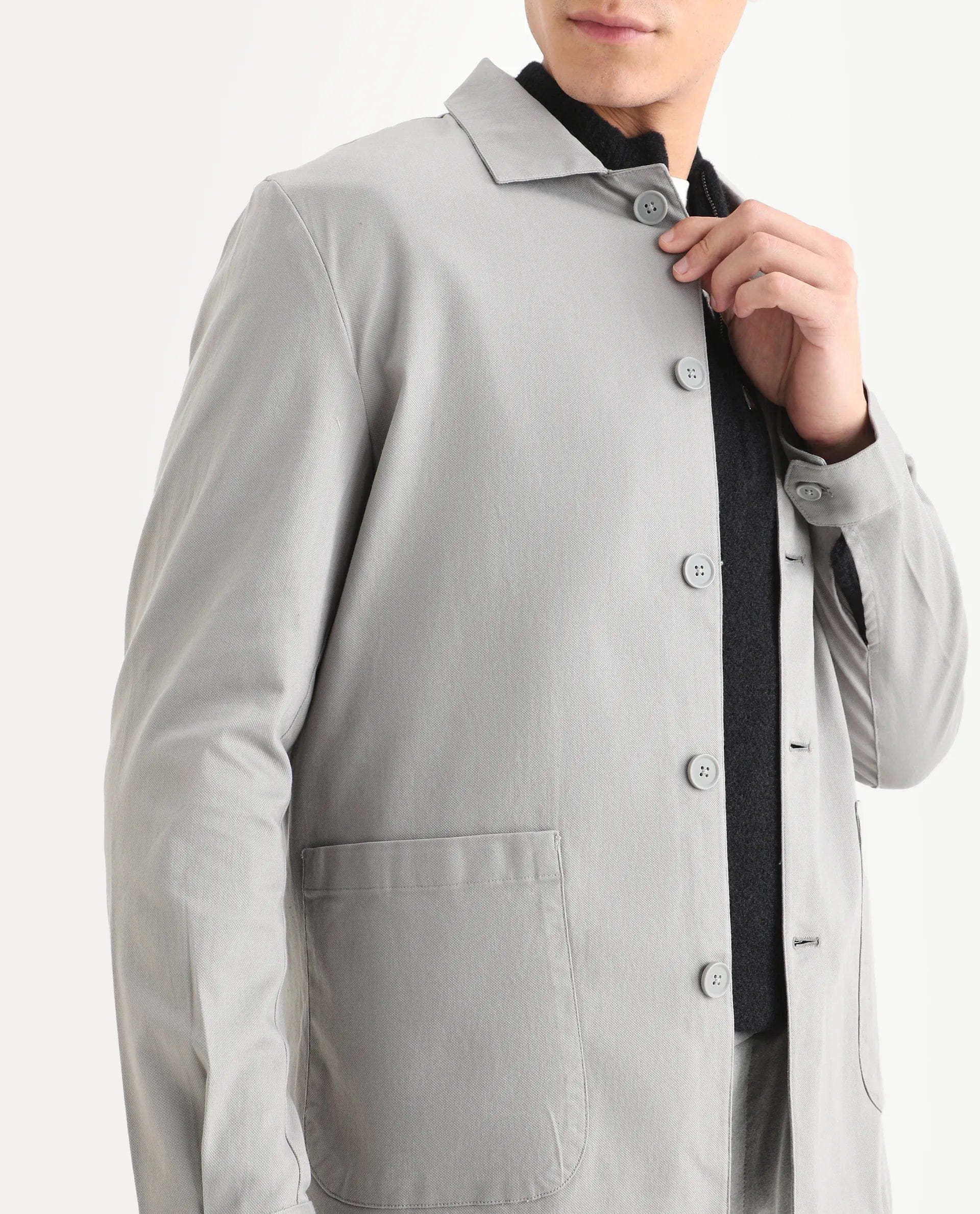 RARE Rabbit Men's Cotton Blend Plain Regular Fit Full Sleeve Spread Collar Jacket