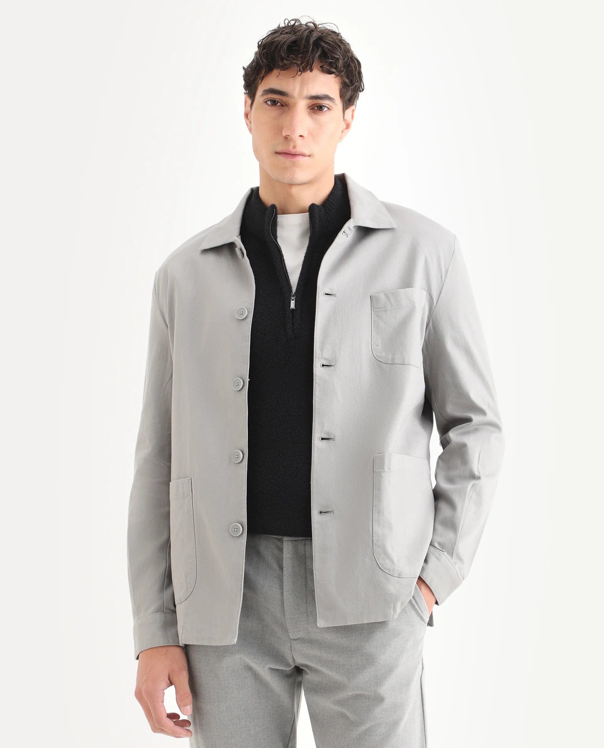 RARE Rabbit Men's Cotton Blend Plain Regular Fit Full Sleeve Spread Collar Jacket