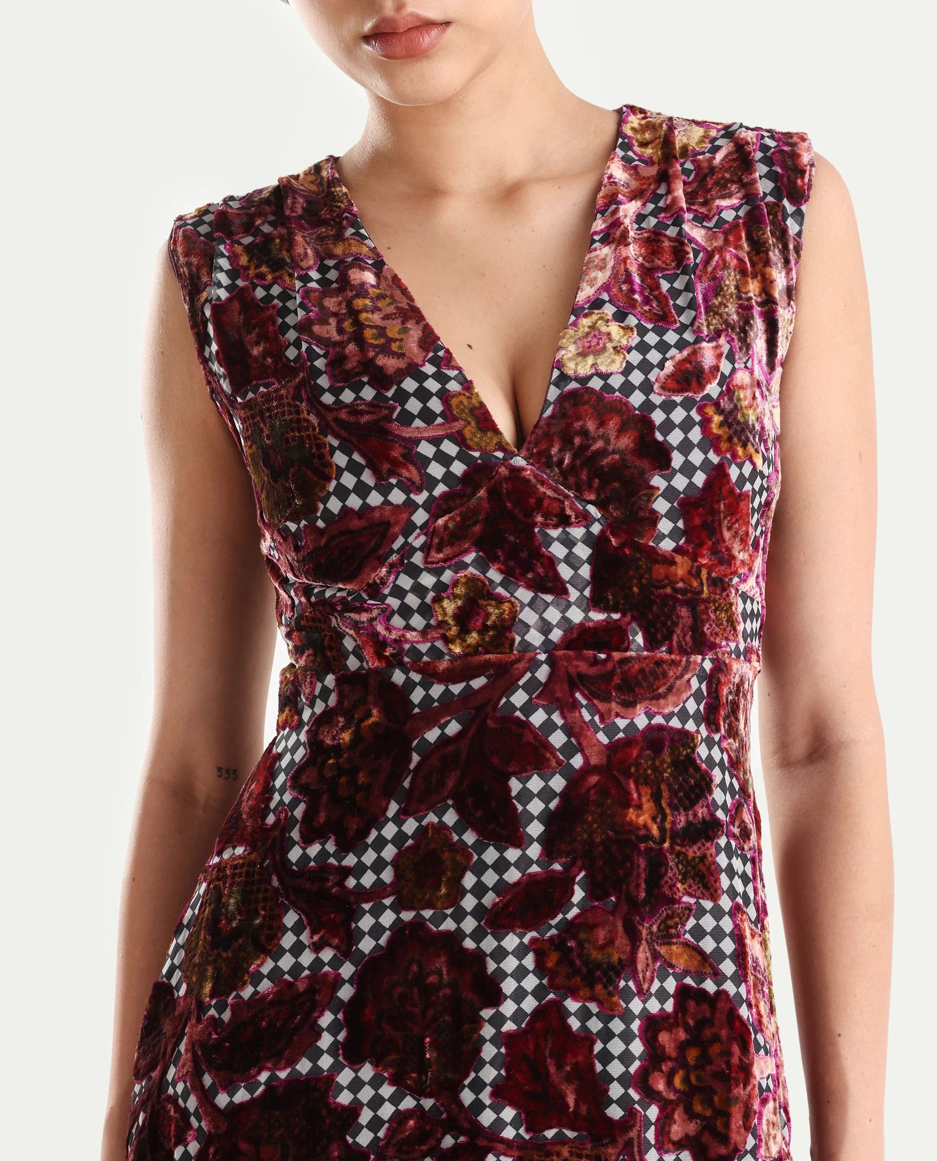 Rareism Women's Manila Multi Velvet V - Neck Floral Print Maxi Fit And Flare Dress
