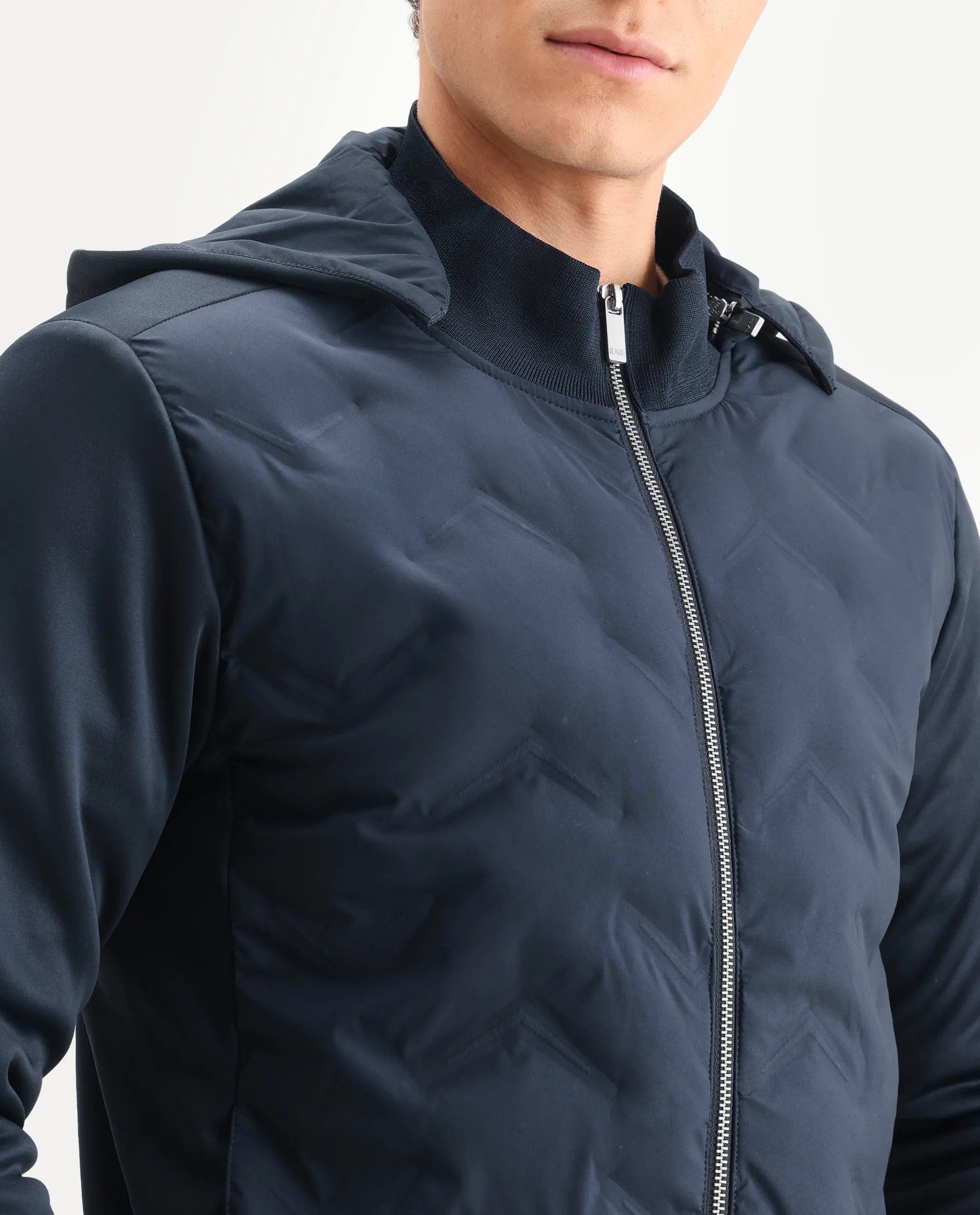 RARE Rabbit Men's Bonita Navy Polyester Plain Regular Fit Full Sleeve Hooded Jacket