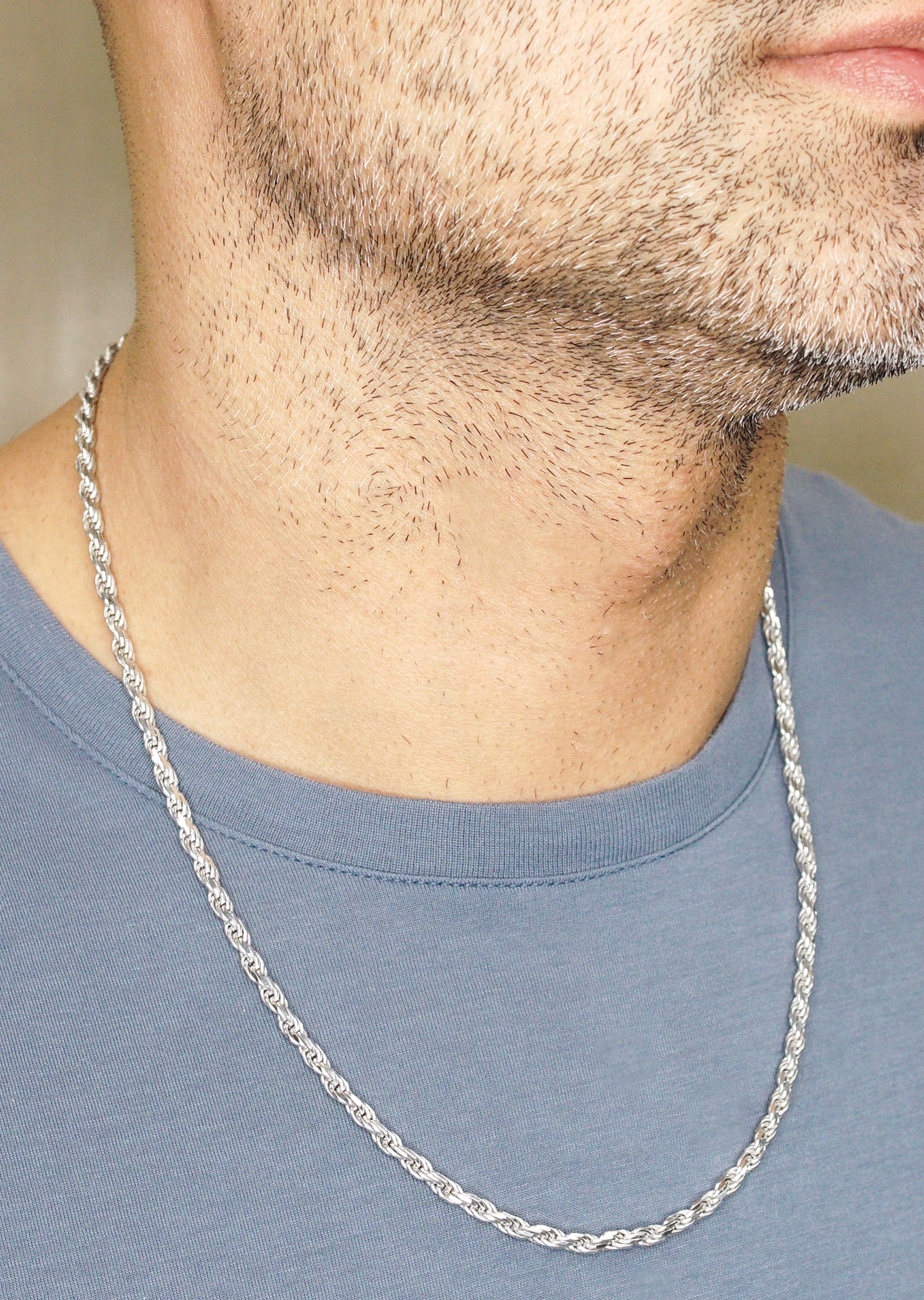 Manufacturer 43 Silver Chain - Mens White Chain / Rope Chain / 3.5 mm