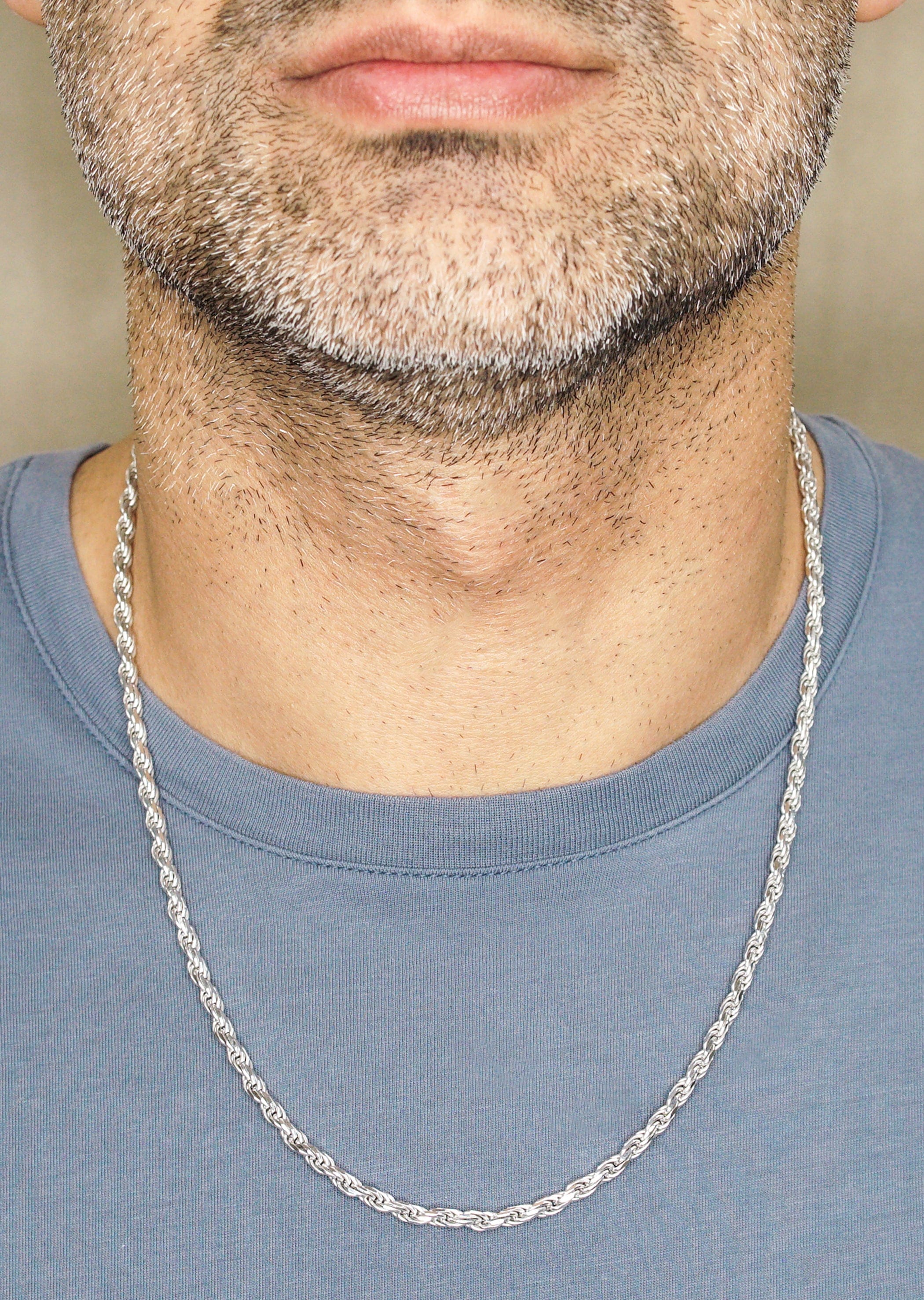 Manufacturer 43 Silver Chain - Mens White Chain / Rope Chain / 3.5 mm
