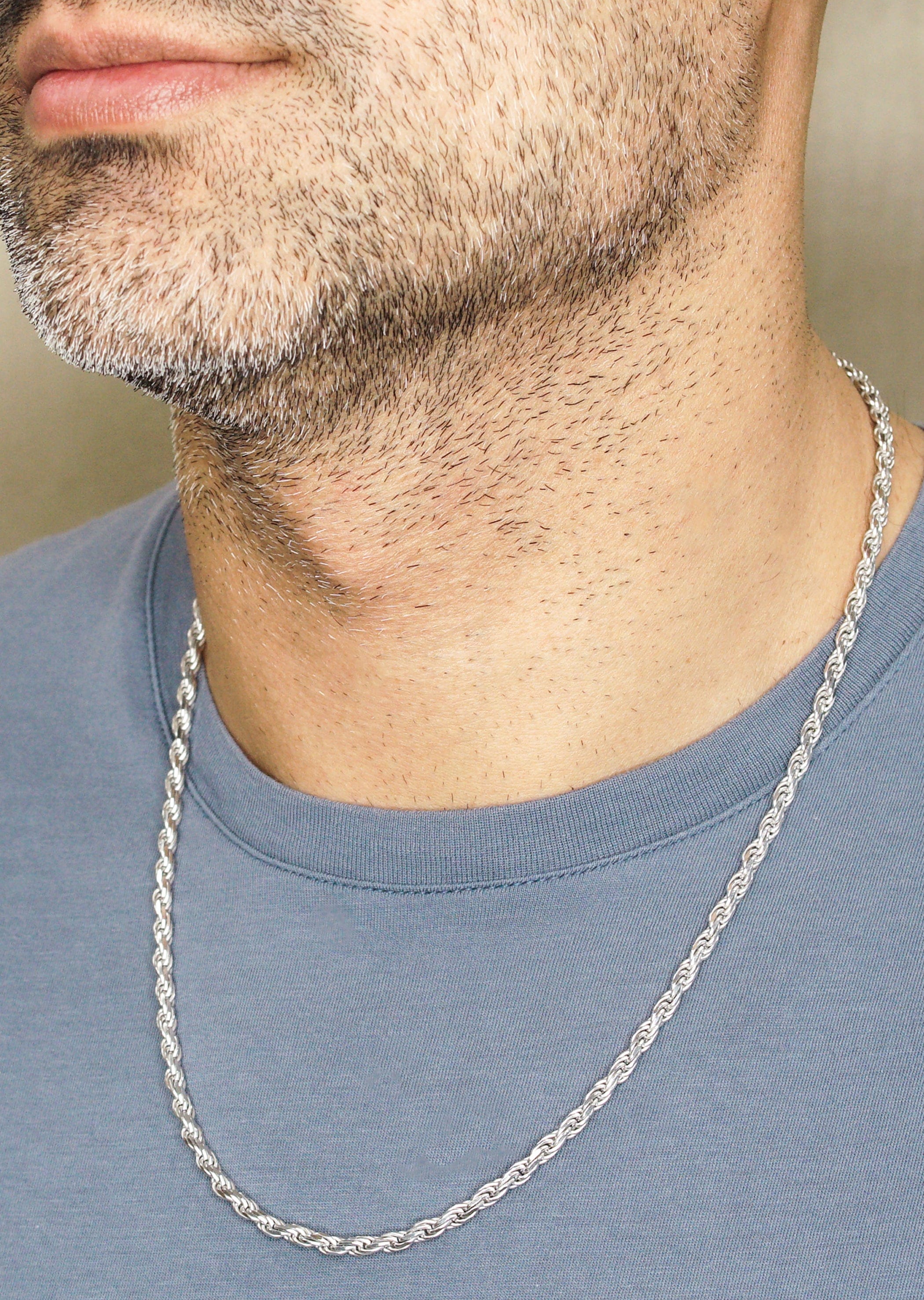 Manufacturer 43 Silver Chain - Mens White Chain / Rope Chain / 3.5 mm