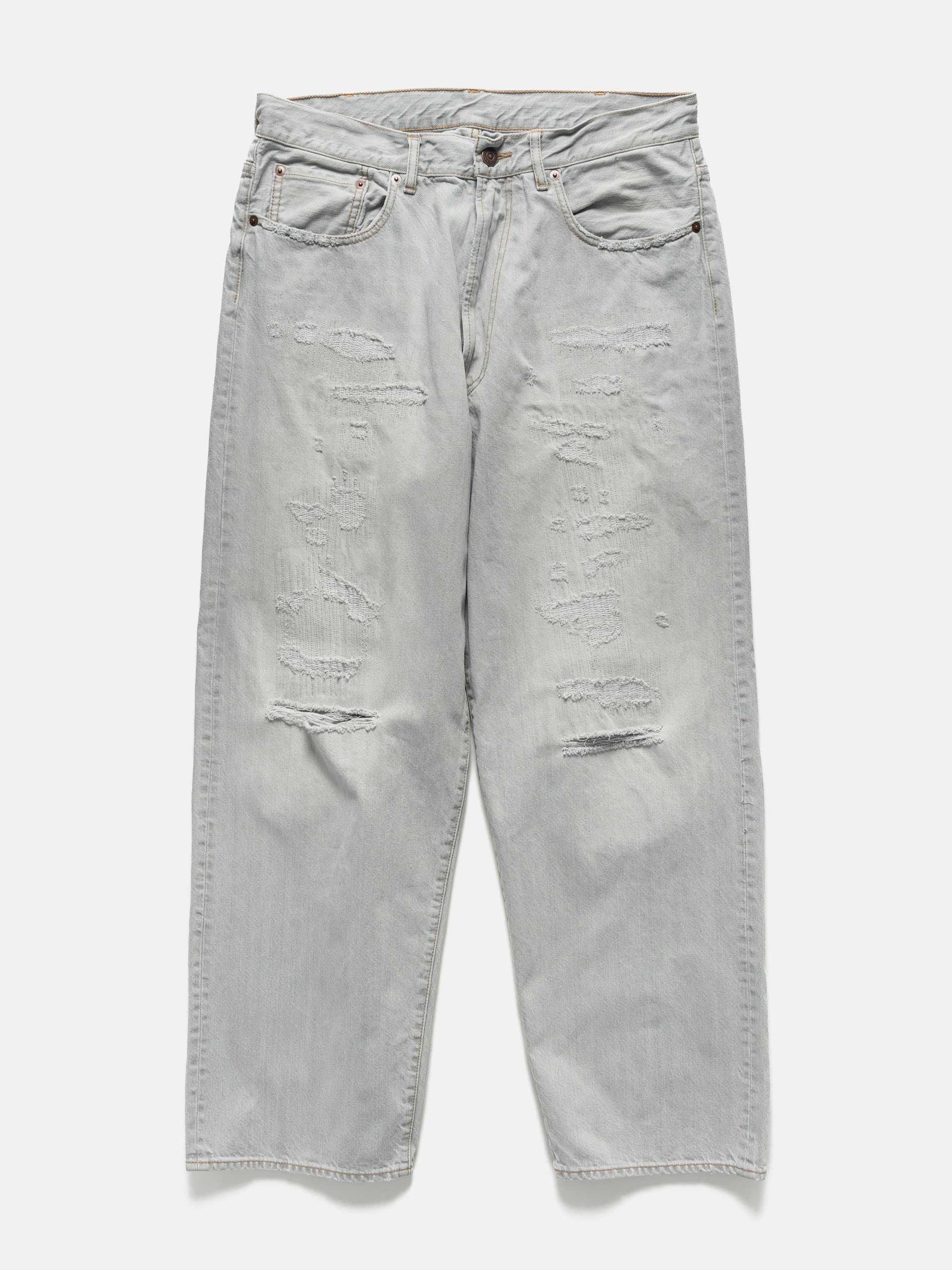 BEAMS 5 Pockets Damage Denim Fade Grey