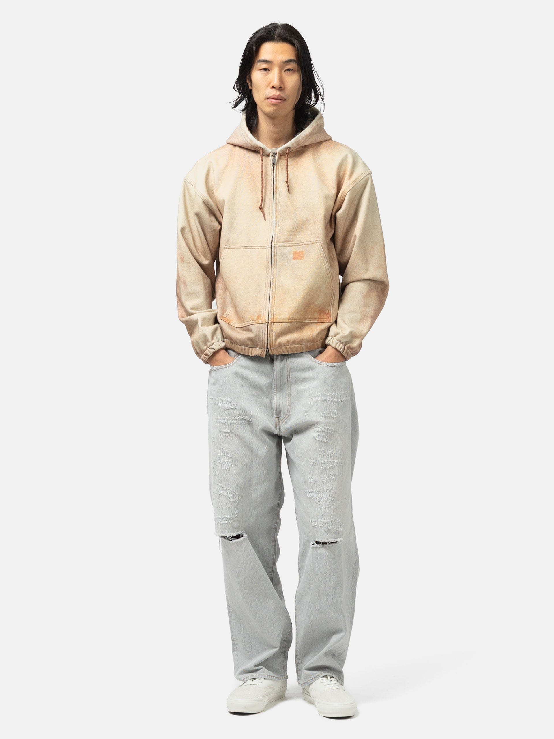 BEAMS 5 Pockets Damage Denim Fade Grey