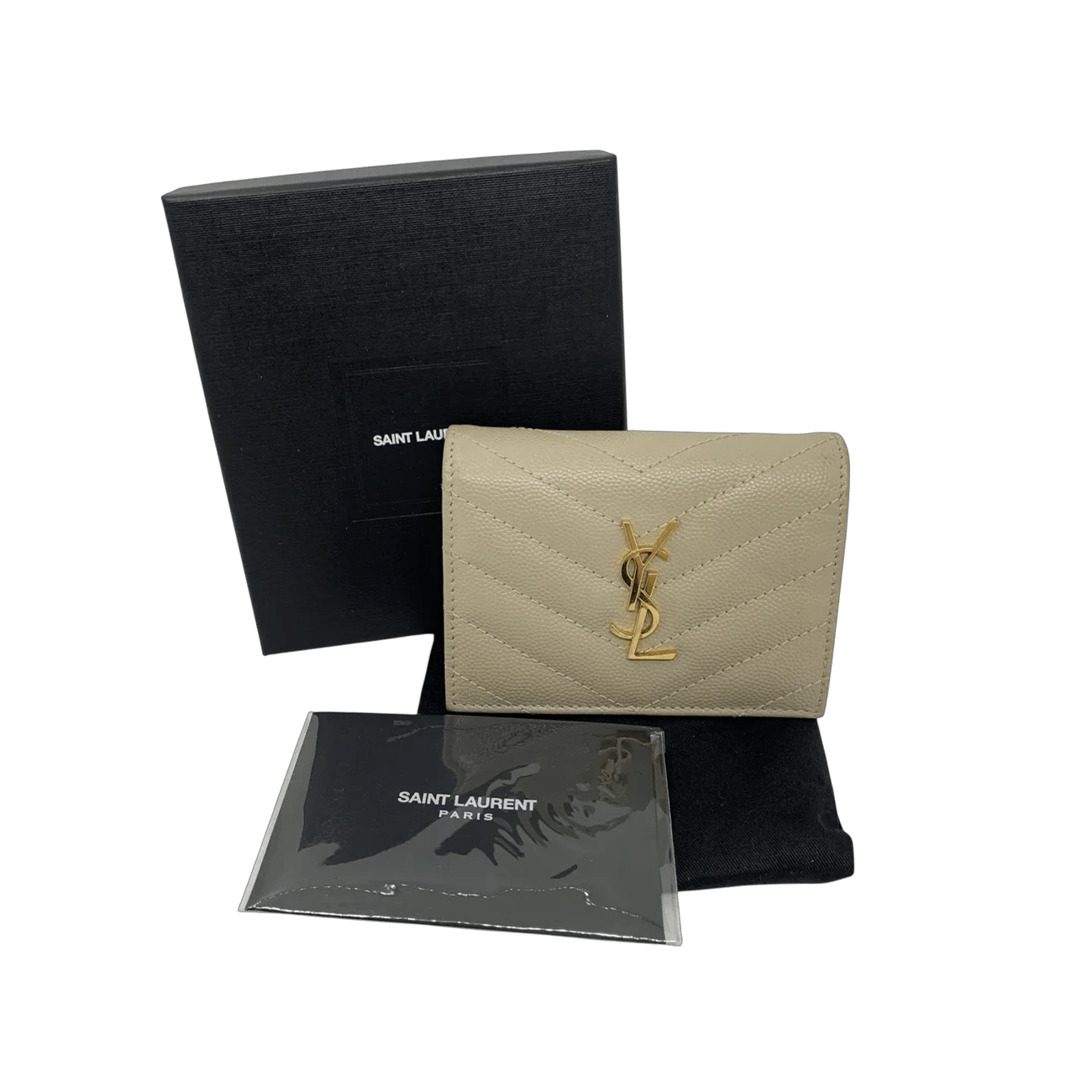 True To Sole YSL 530841 Beige Cassandre Matelassé Flap Card Case Wallet
