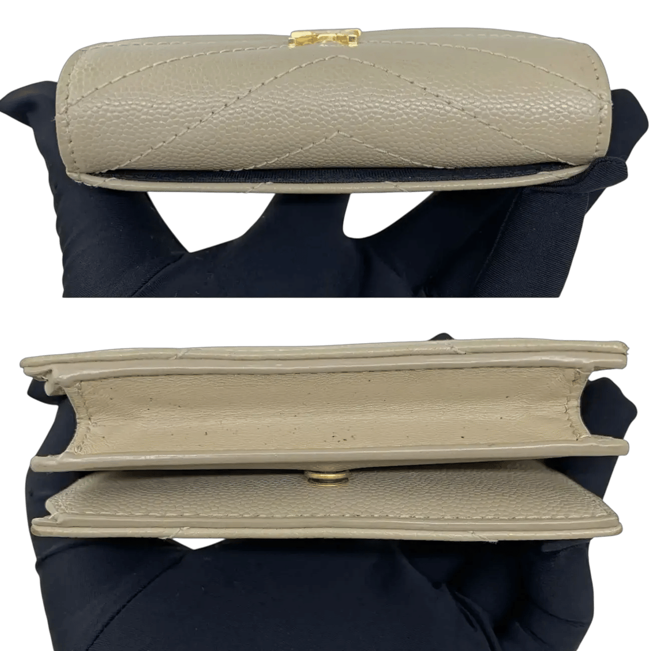 True To Sole YSL 530841 Beige Cassandre Matelassé Flap Card Case Wallet