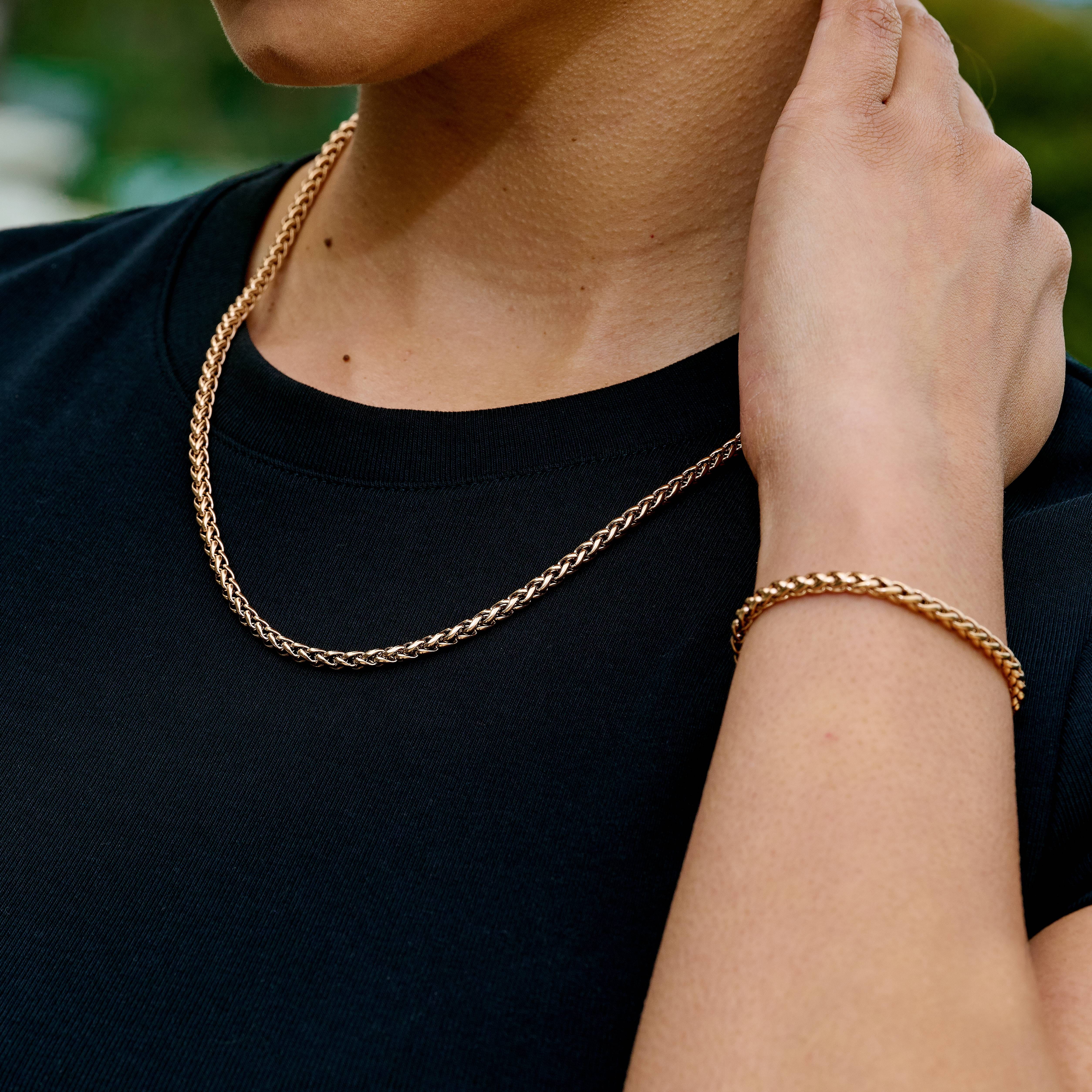 GLD Women Palm Chain Necklace + Bracelet Bundle in Rose Gold - 4 mm