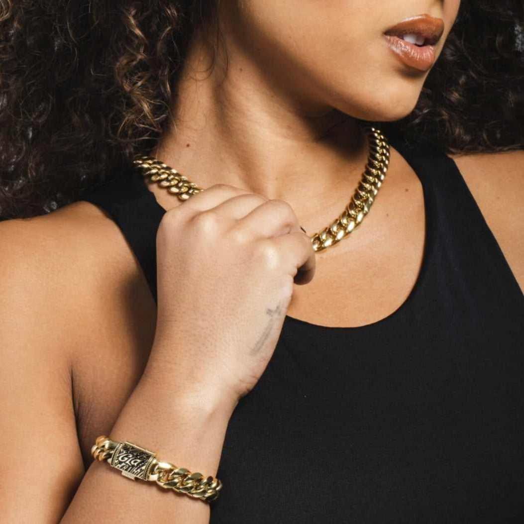 GLD Women GLD Signature Cuban Necklace + Bracelet Bundle - 12 mm