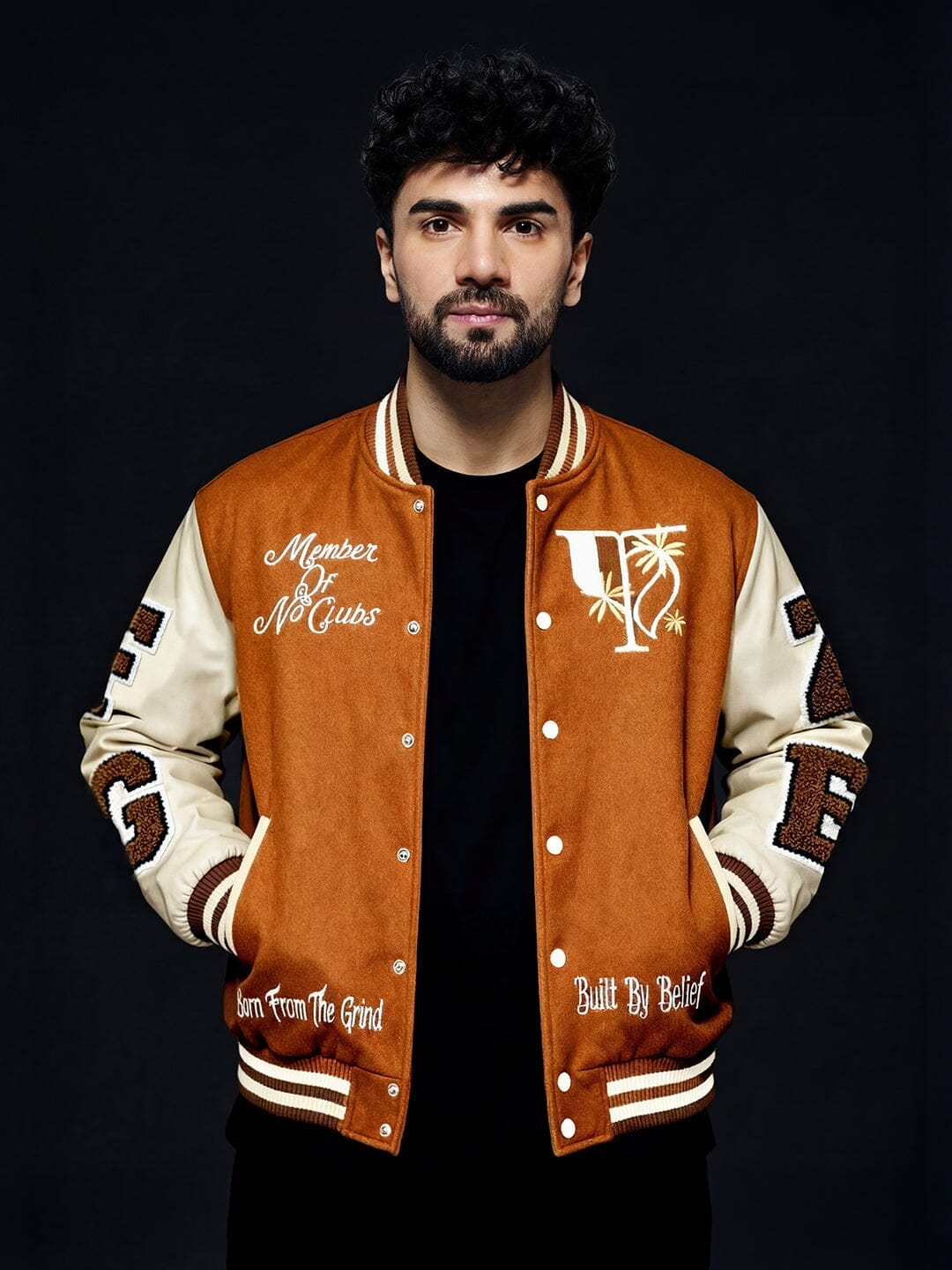 Fugazee Brown Woollen Letterman Varsity Jacket