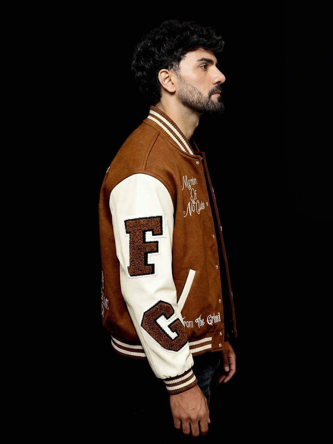 Fugazee Brown Woollen Letterman Varsity Jacket