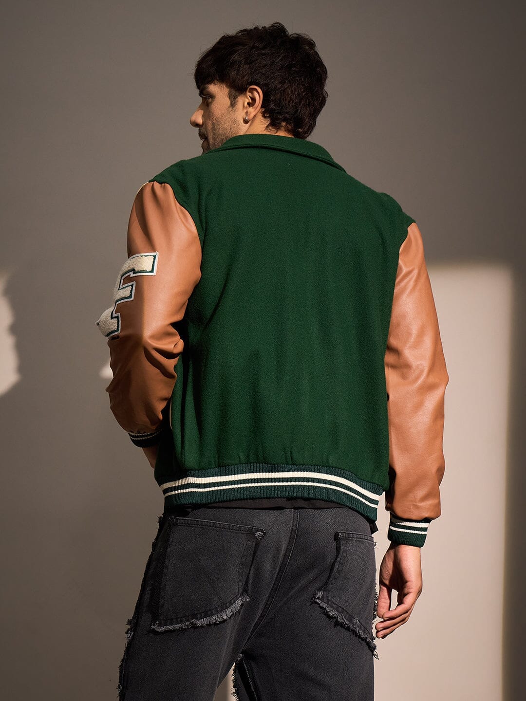 Fugazee Green Statement Woollen Varsity Jacket