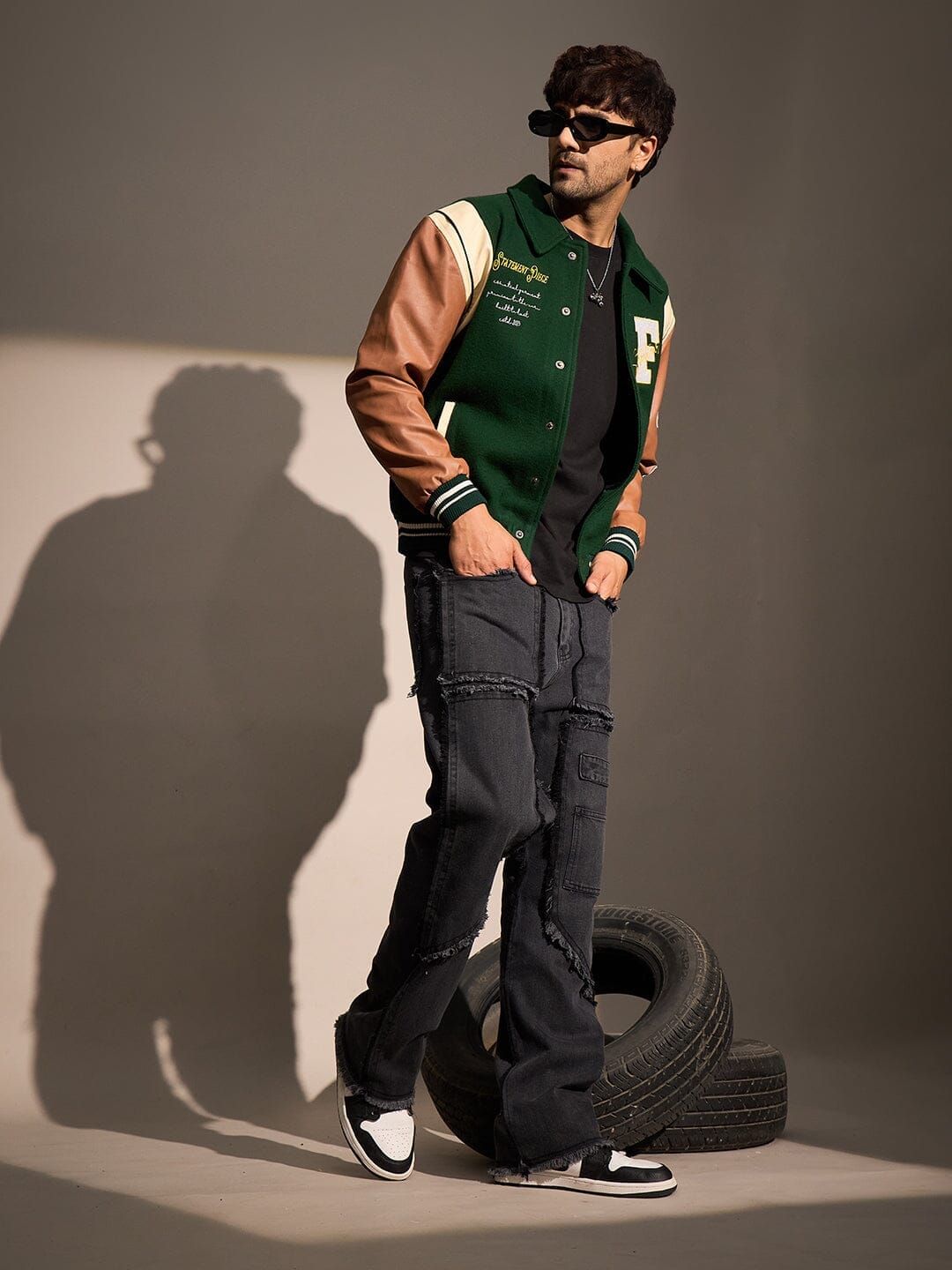 Fugazee Green Statement Woollen Varsity Jacket