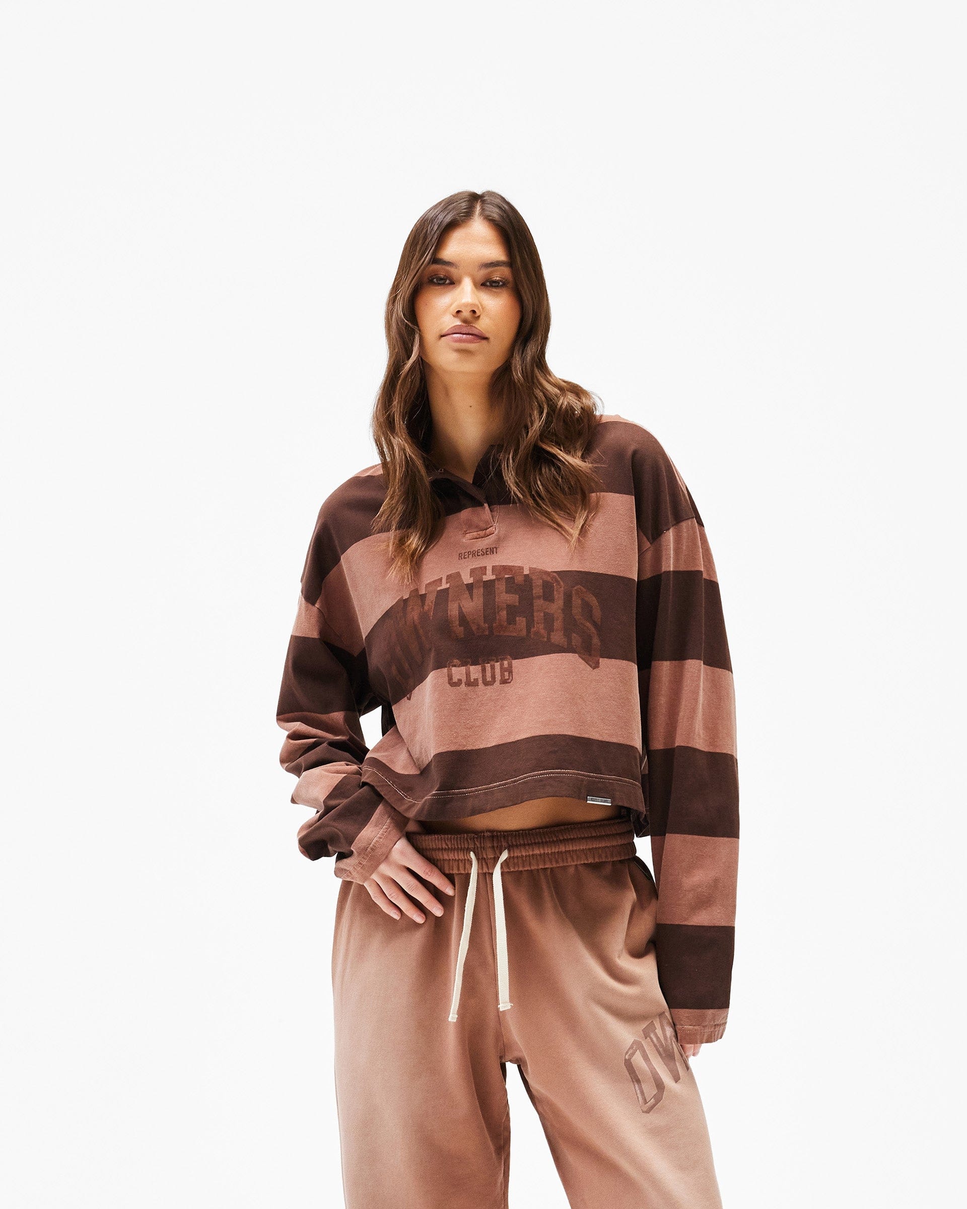 Womens Owners Club Represent Owners Club Stripe Rugby Polo - Sienna