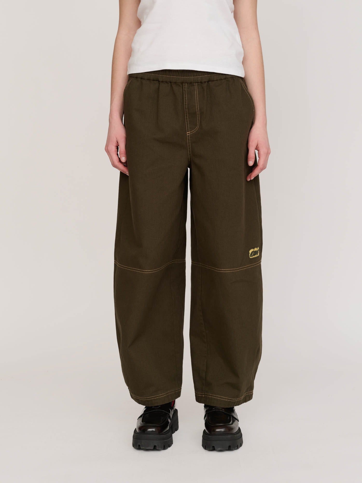 Lazy Oaf Bev Brown Contrast Stitch Barrel Trousers
