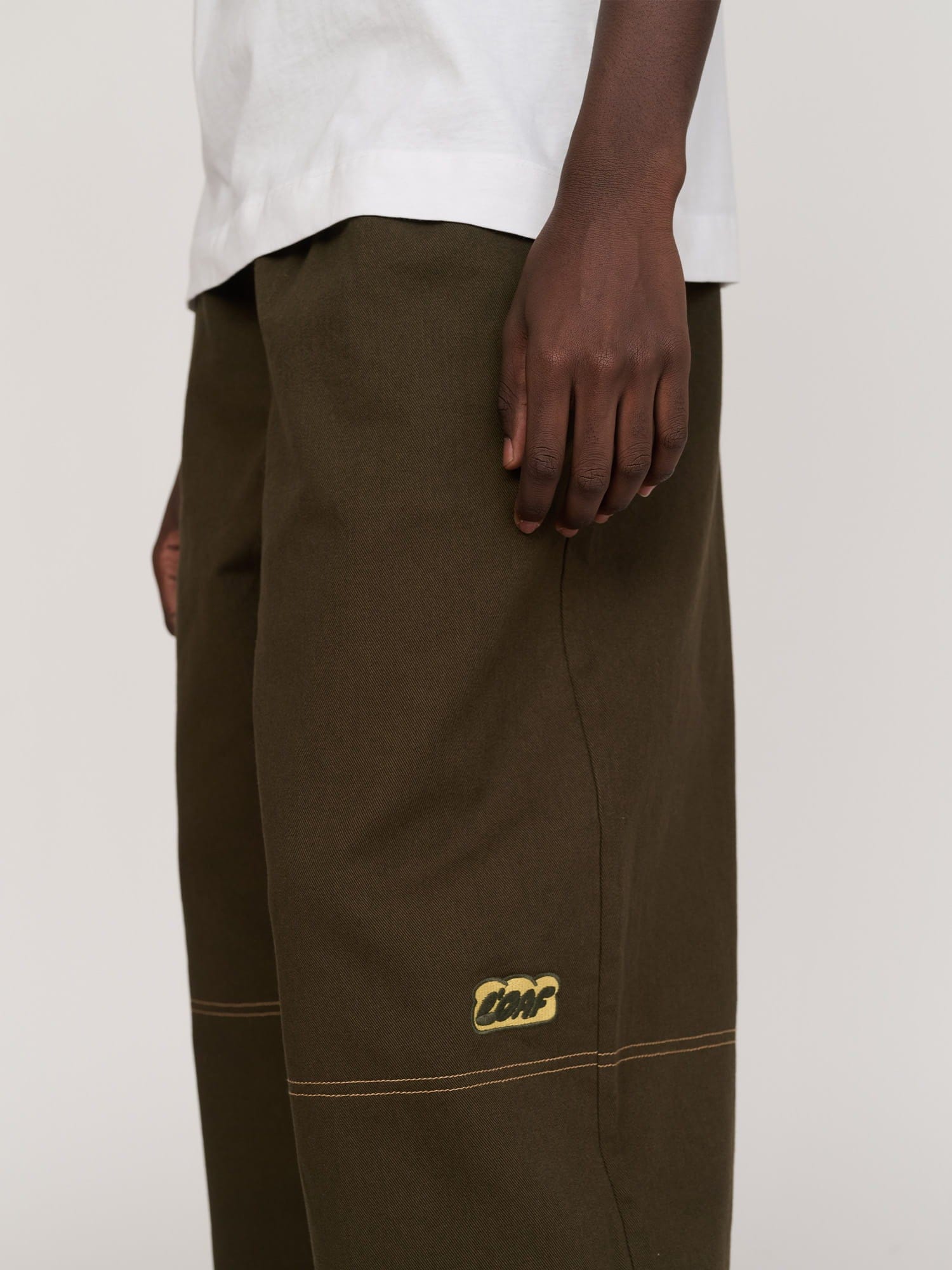 Lazy Oaf Bev Brown Contrast Stitch Barrel Trousers