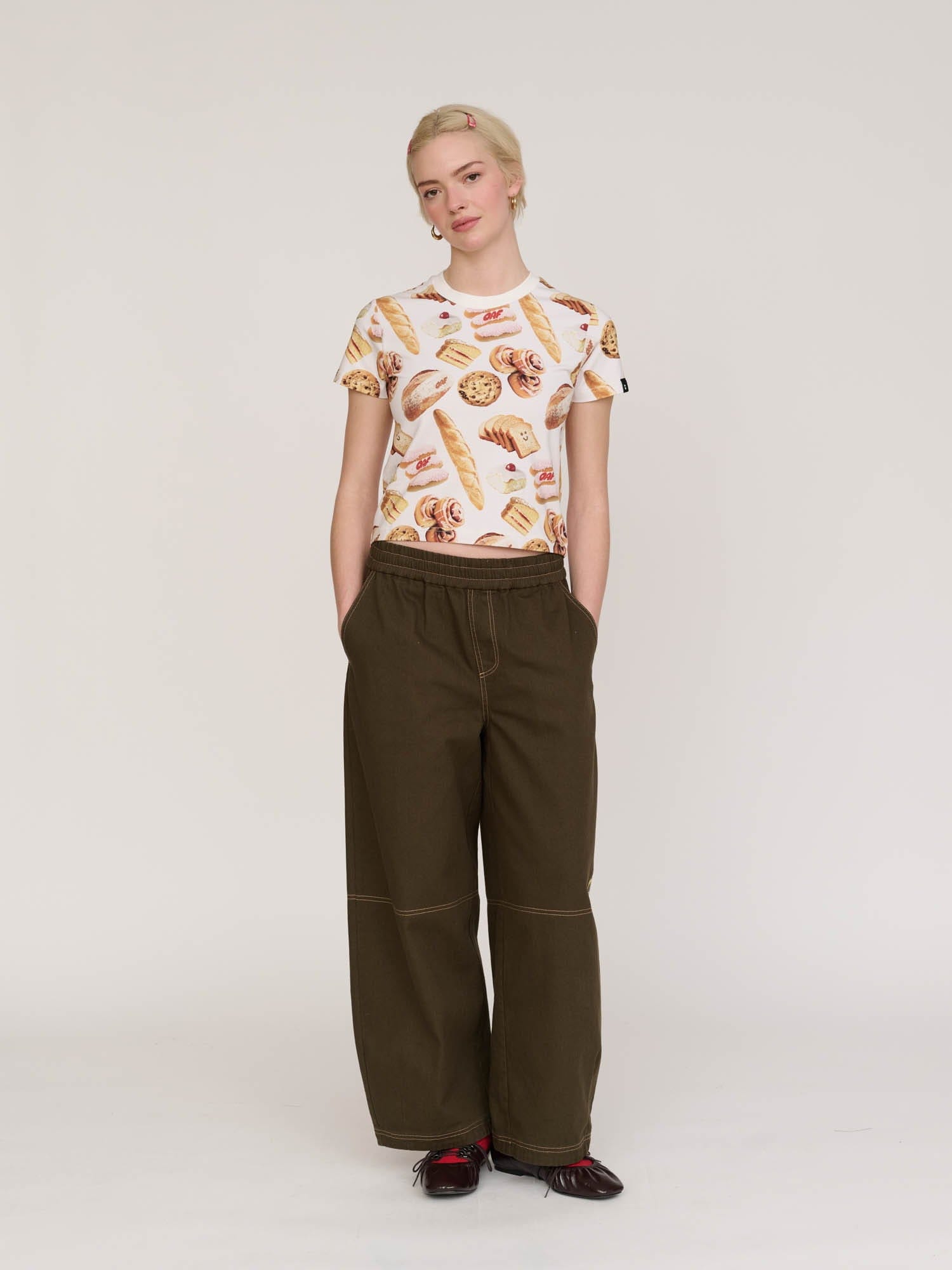Lazy Oaf Bev Brown Contrast Stitch Barrel Trousers