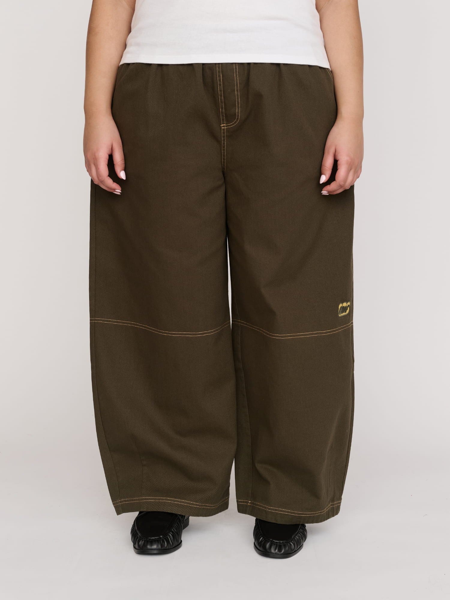 Lazy Oaf Bev Brown Contrast Stitch Barrel Trousers
