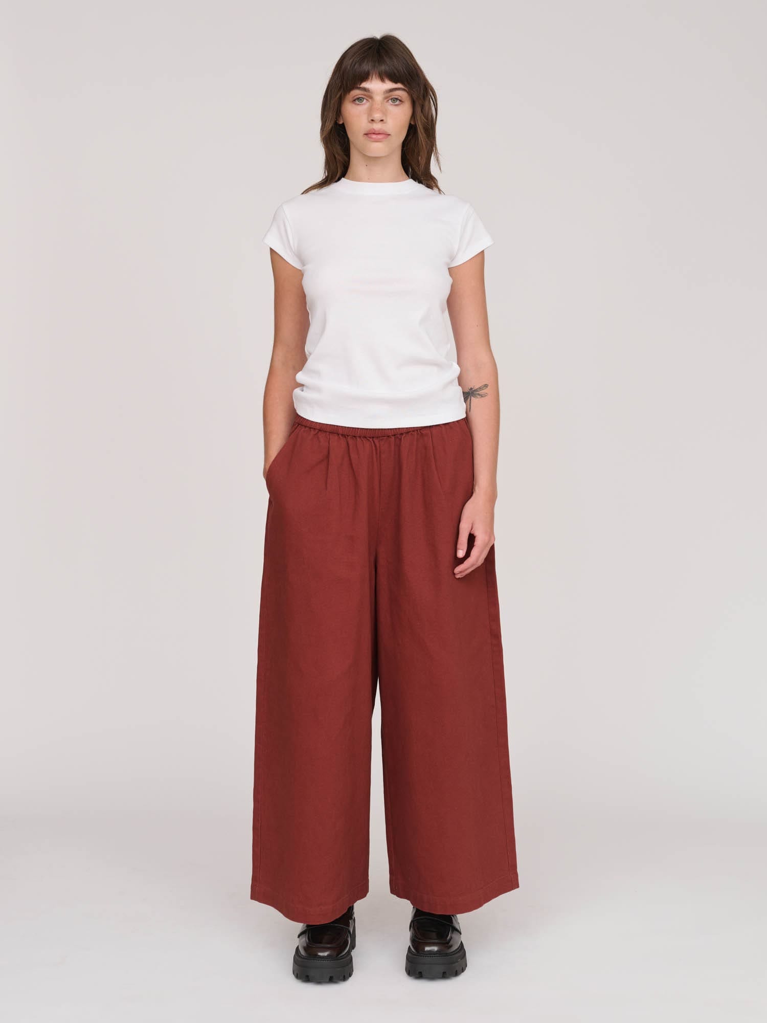 Lazy Oaf Trev Burgundy Cropped Wide Leg Pants