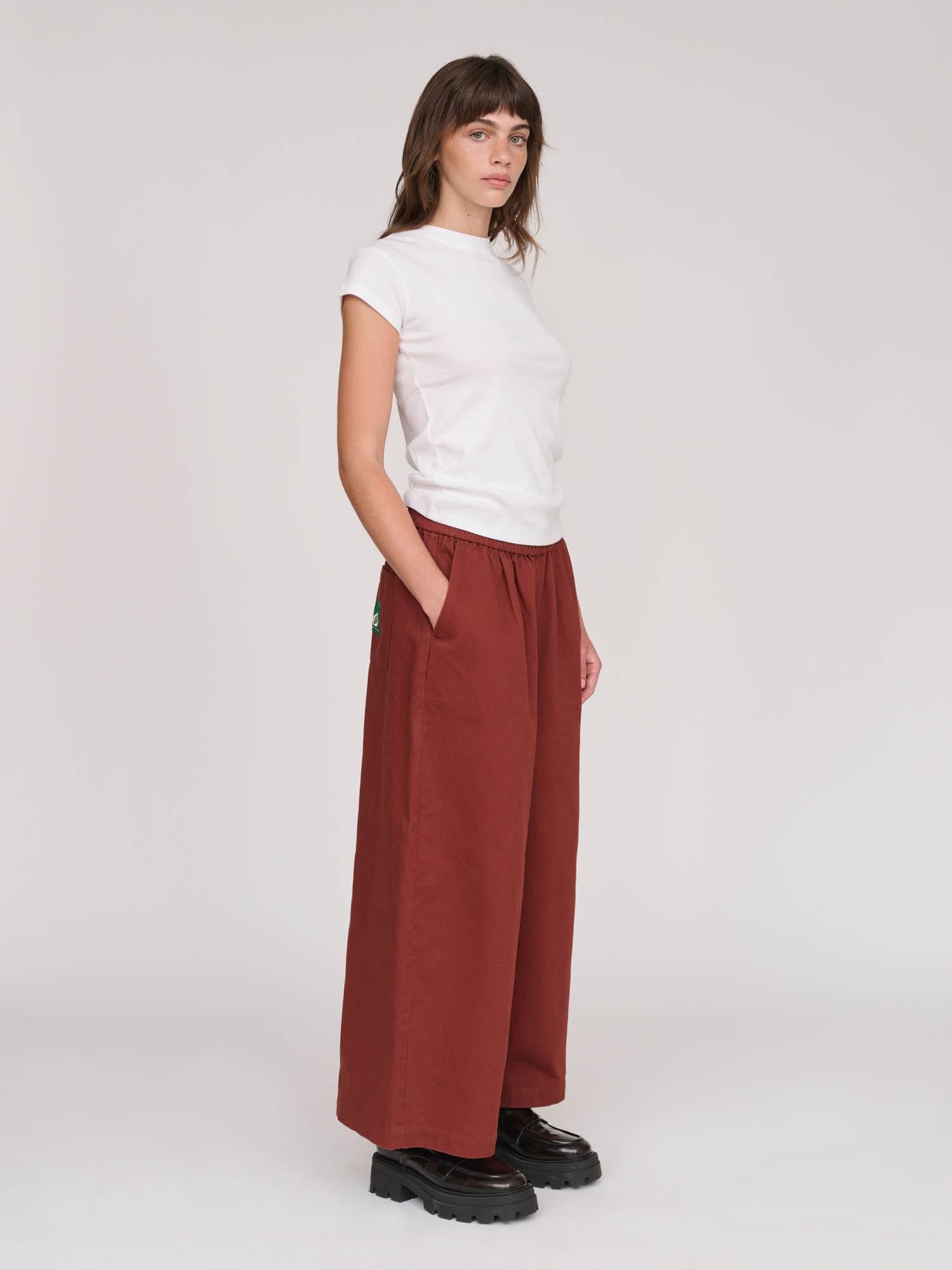 Lazy Oaf Trev Burgundy Cropped Wide Leg Pants
