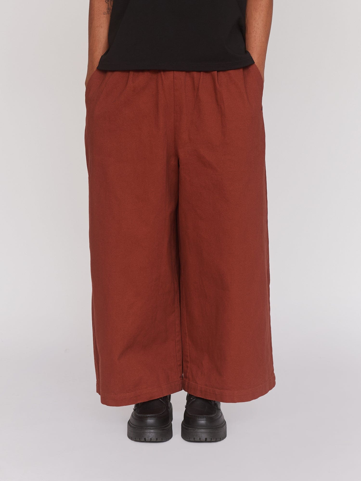 Lazy Oaf Trev Burgundy Cropped Wide Leg Pants