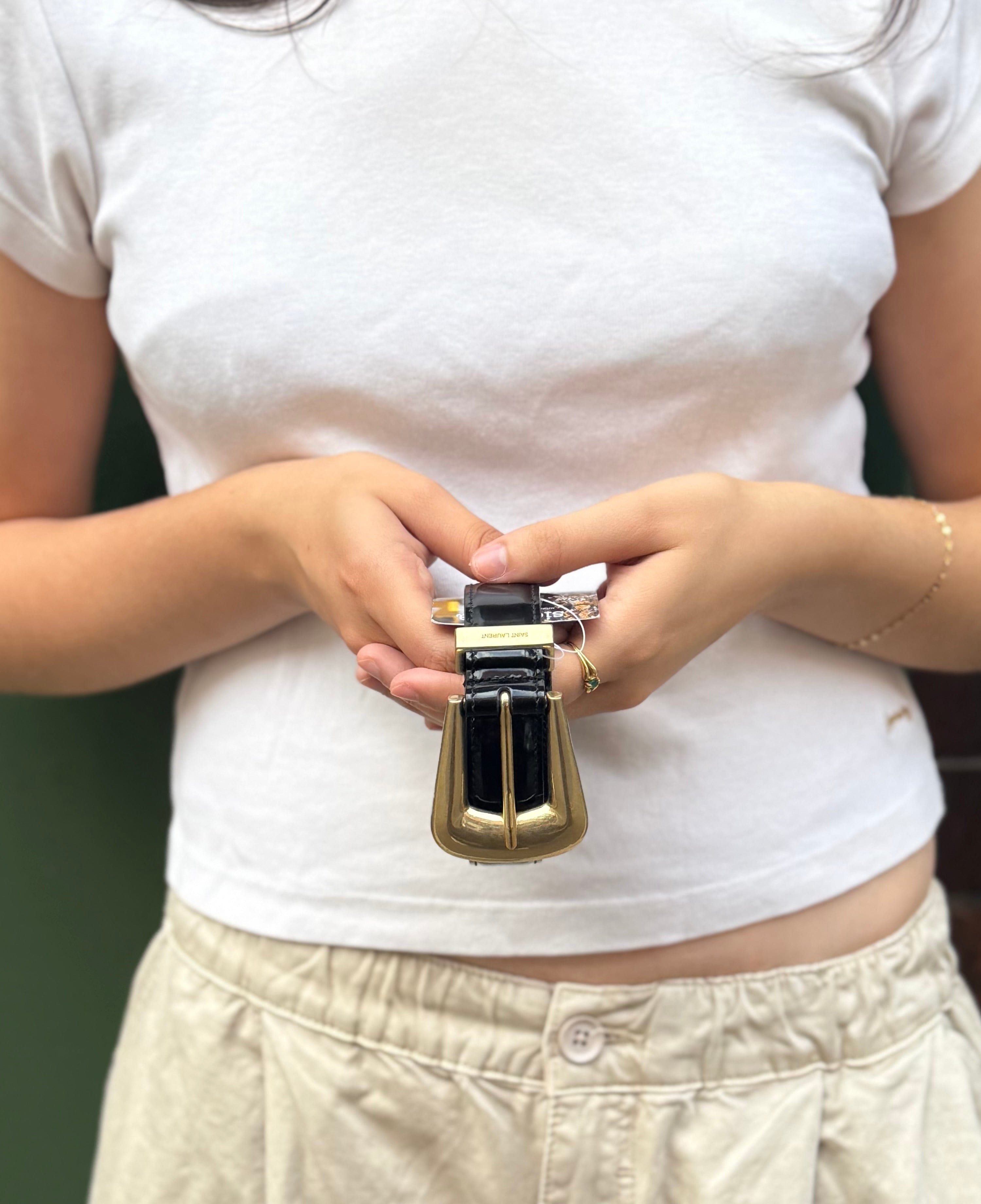 YSL / Saint Laurent Black Leather Belt - Size UK 6 / 70 cm