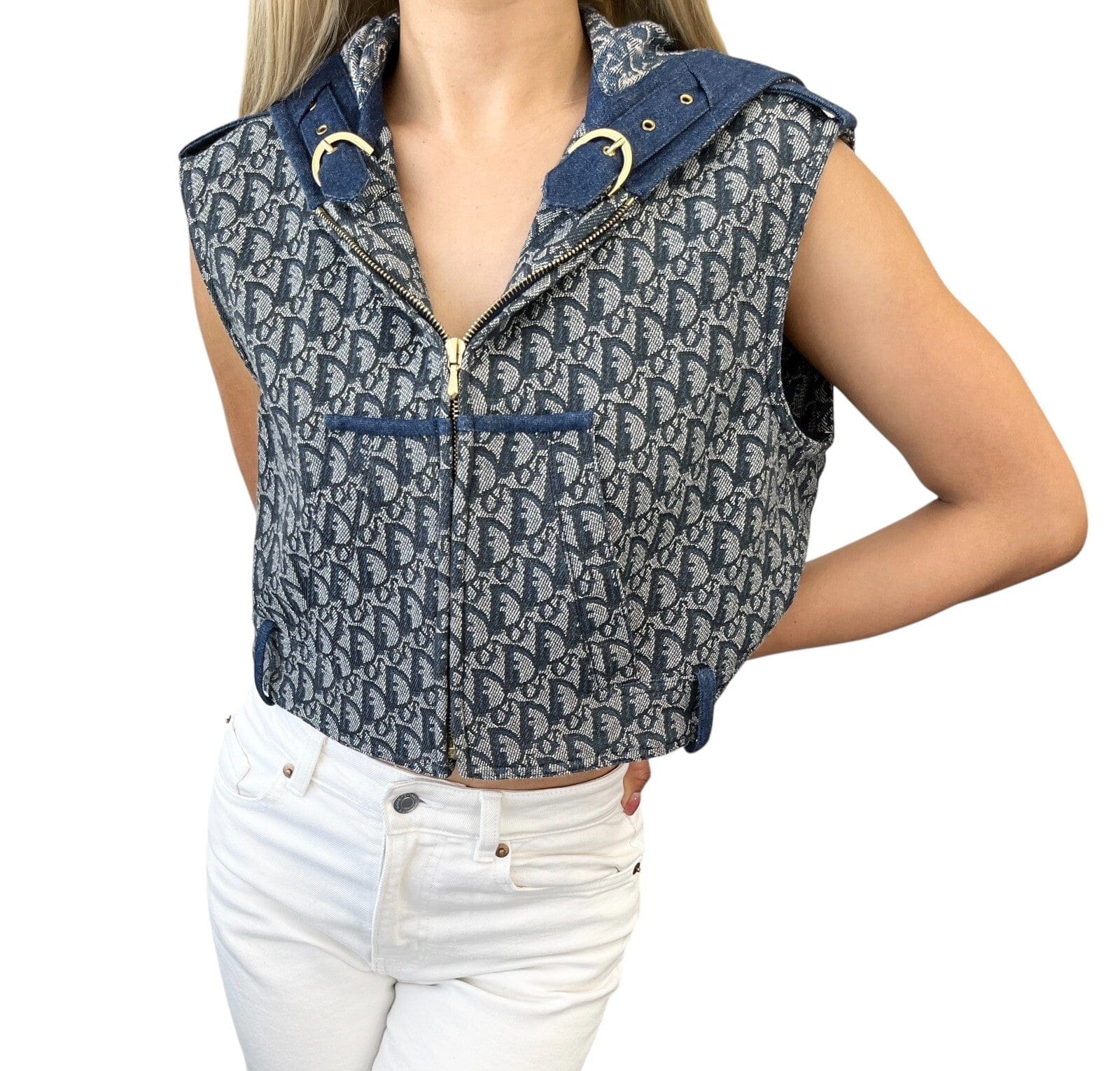 Luxury Promise Japan Christian Dior Vintage 2000 Trotter Monogram Denim Vest #42 Hoodie Jacket