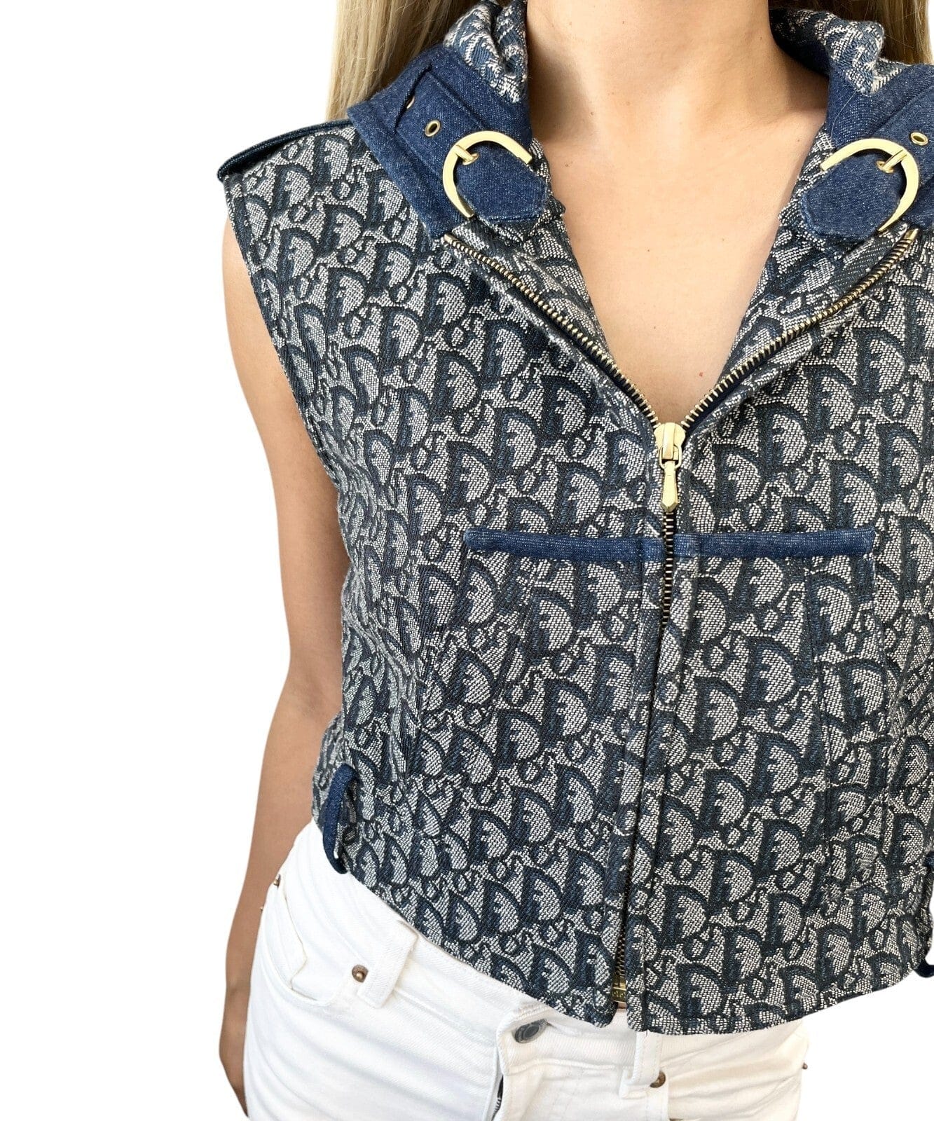 Luxury Promise Japan Christian Dior Vintage 2000 Trotter Monogram Denim Vest #42 Hoodie Jacket