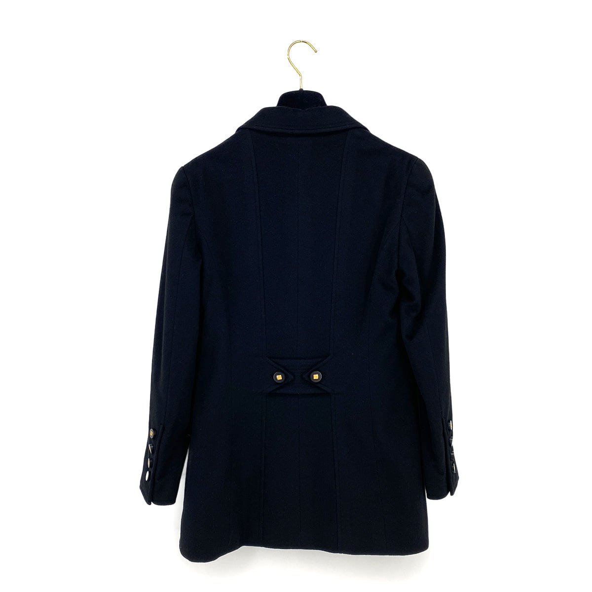 Luxury Promise Japan VINTAGE CHANEL COCO BUTTON WAIST CINCHING JACKET BLACK CASHMERE 40 36A RTW 90319635