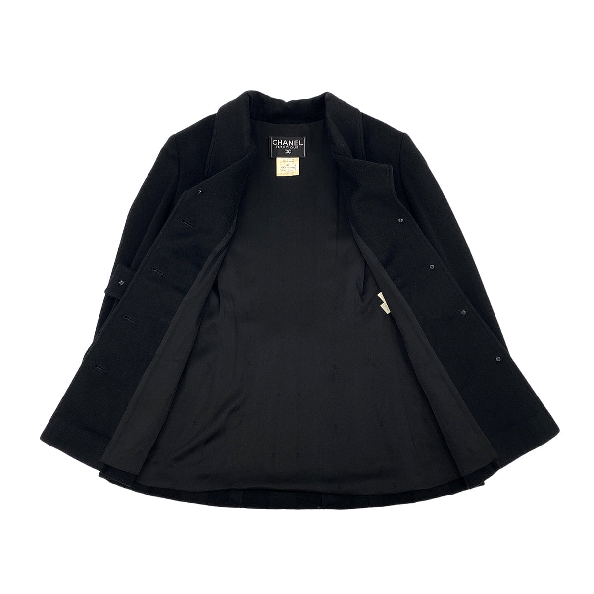 Luxury Promise Japan VINTAGE CHANEL COCO BUTTON WAIST CINCHING JACKET BLACK CASHMERE 40 36A RTW 90319635