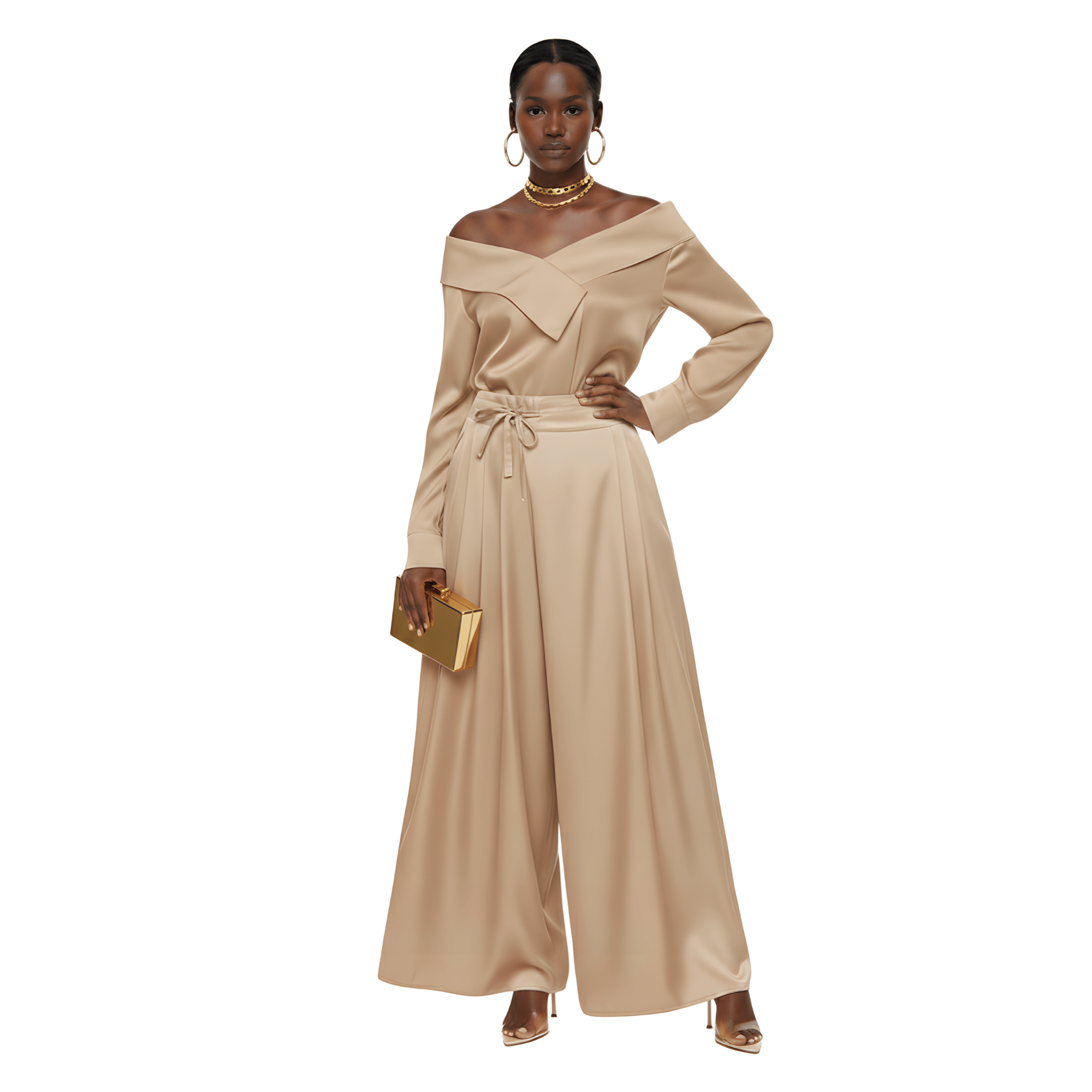 Essentials5ive SIDE PLEATED WIDE LEG TROUSERS (بنطلون) NOUF