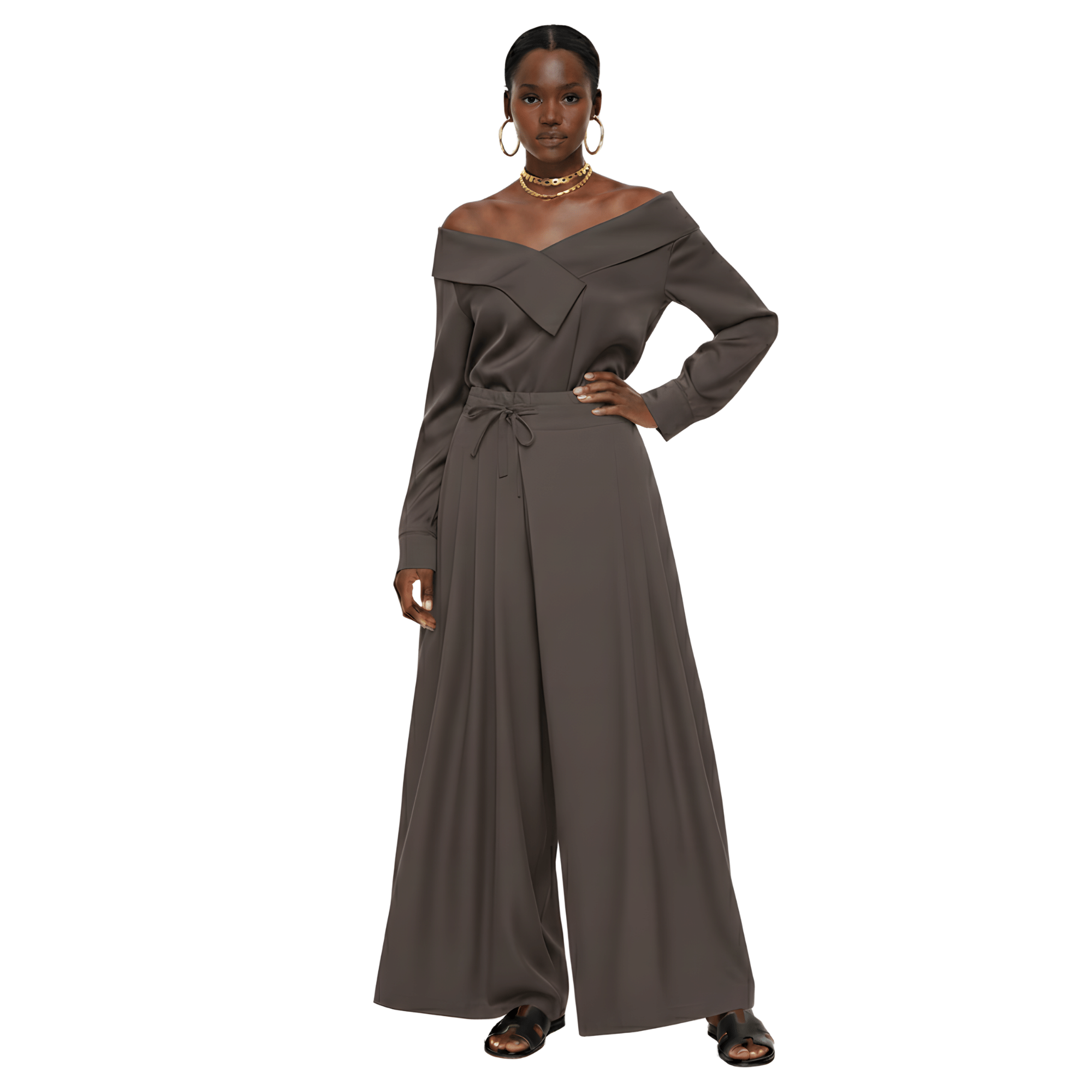 Essentials5ive SIDE PLEATED WIDE LEG TROUSERS (بنطلون) NOUF