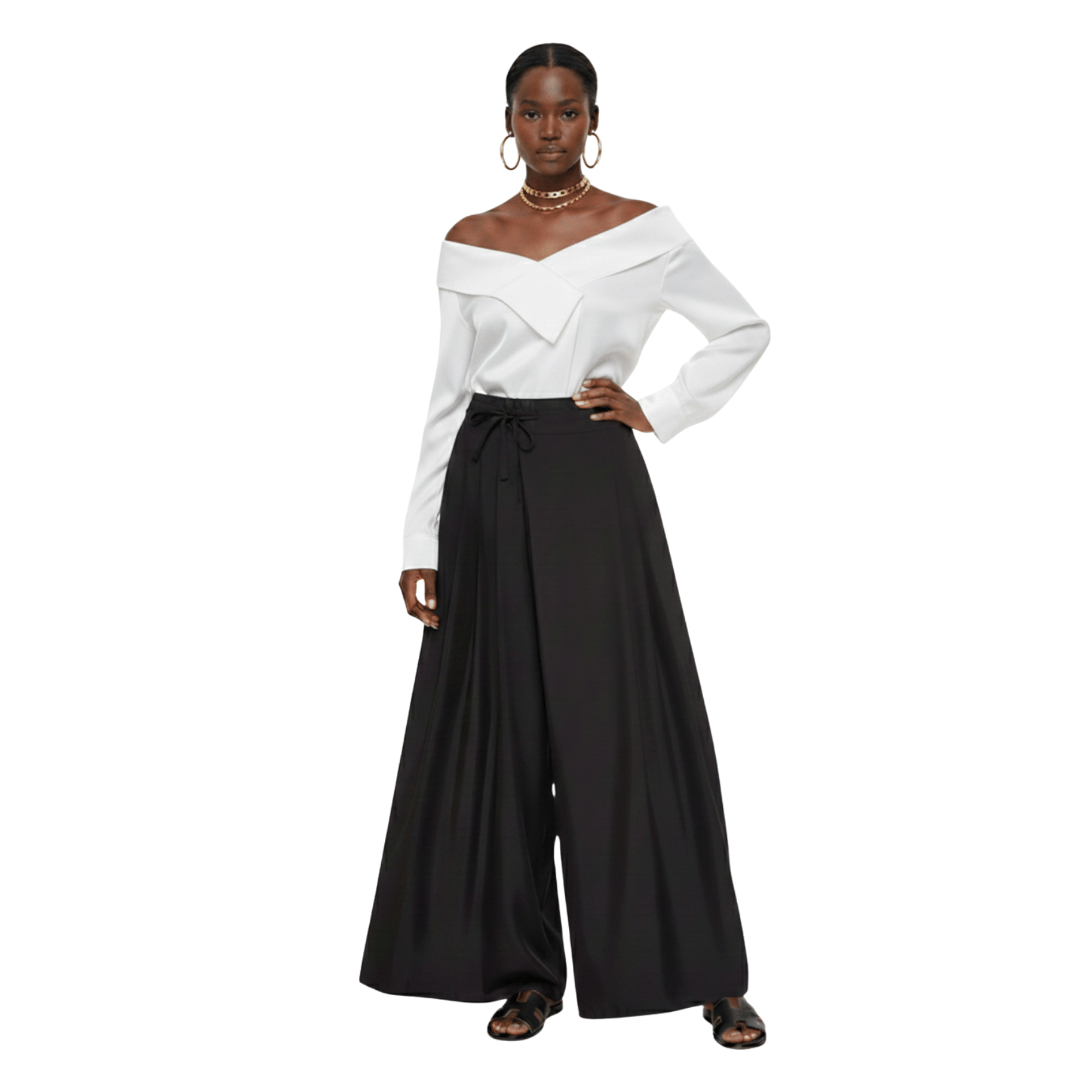 Essentials5ive SIDE PLEATED WIDE LEG TROUSERS (بنطلون) NOUF