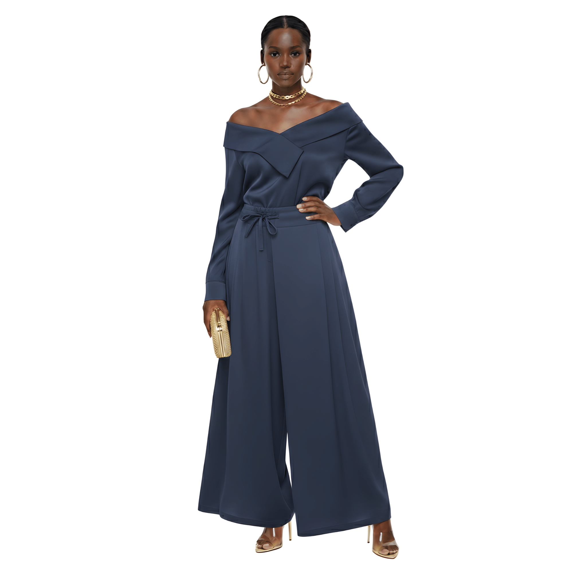 Essentials5ive SIDE PLEATED WIDE LEG TROUSERS (بنطلون) NOUF