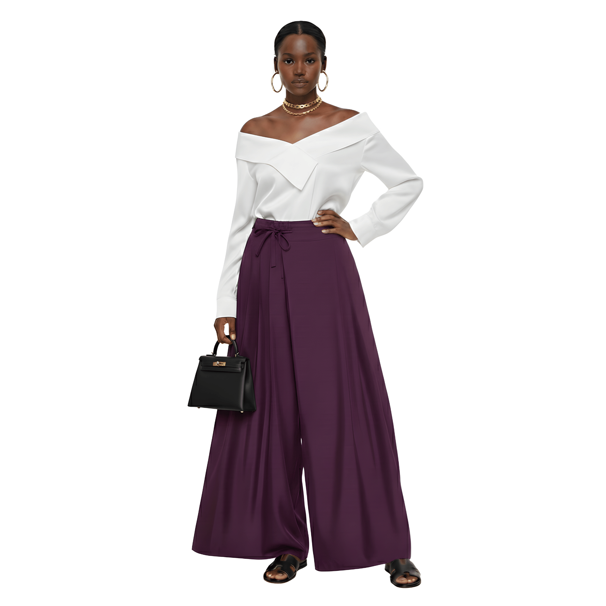 Essentials5ive SIDE PLEATED WIDE LEG TROUSERS (بنطلون) NOUF