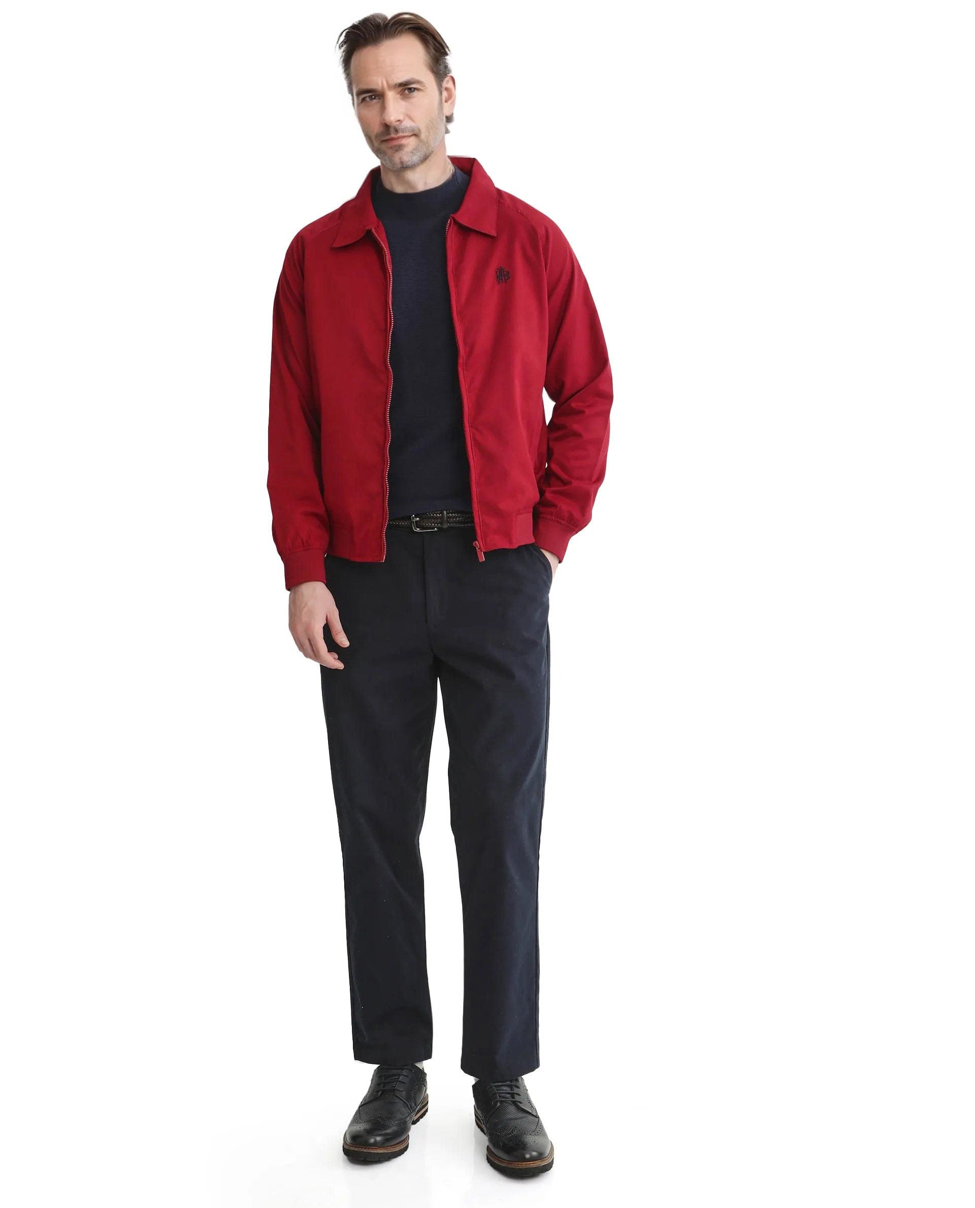 RARE Rabbit Men's Clayon Red Polyester Embroidered Regular Fit Full Sleeve Spread Collar Jacket