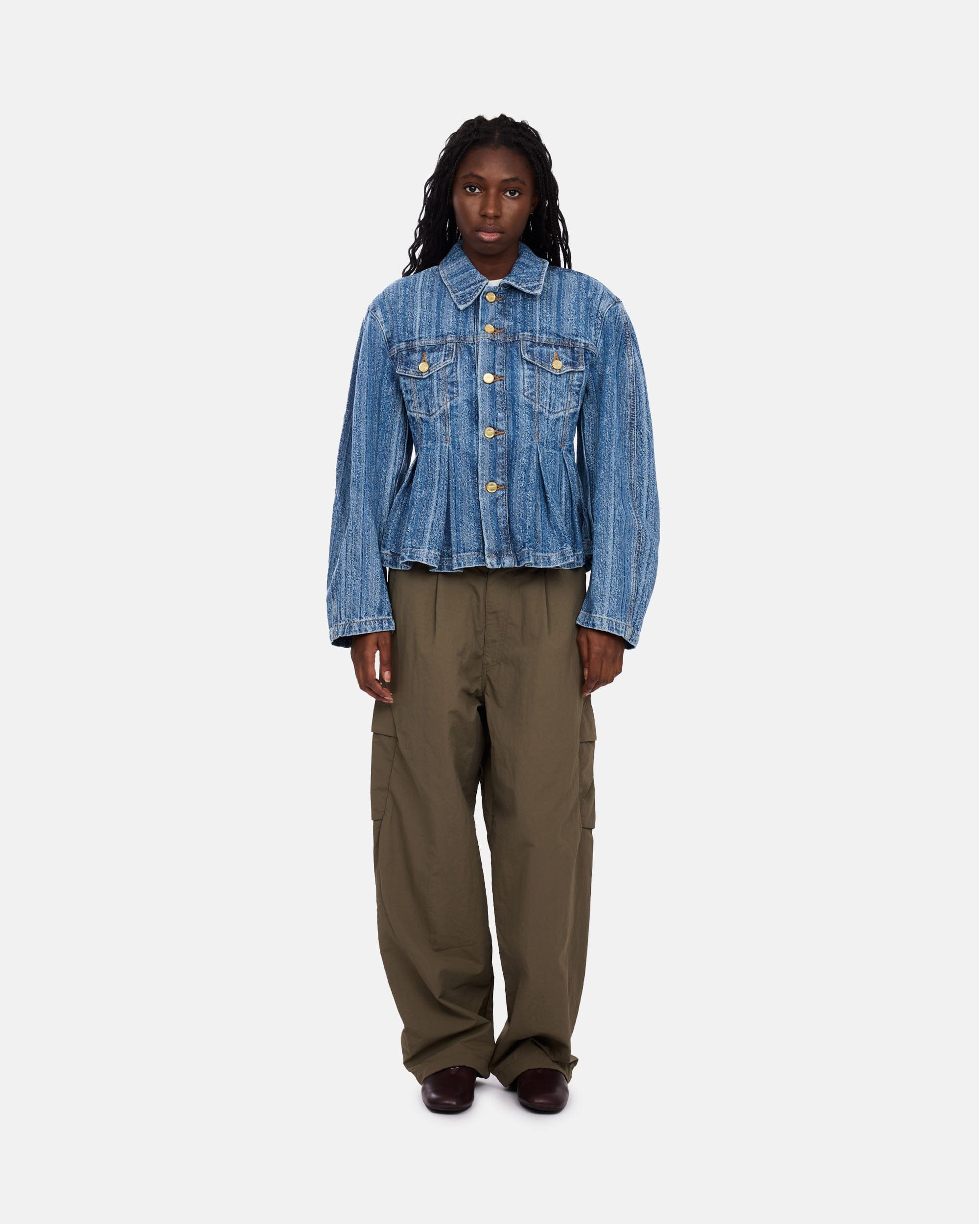 GANNI A/S Structured Denim Fitted Jacket