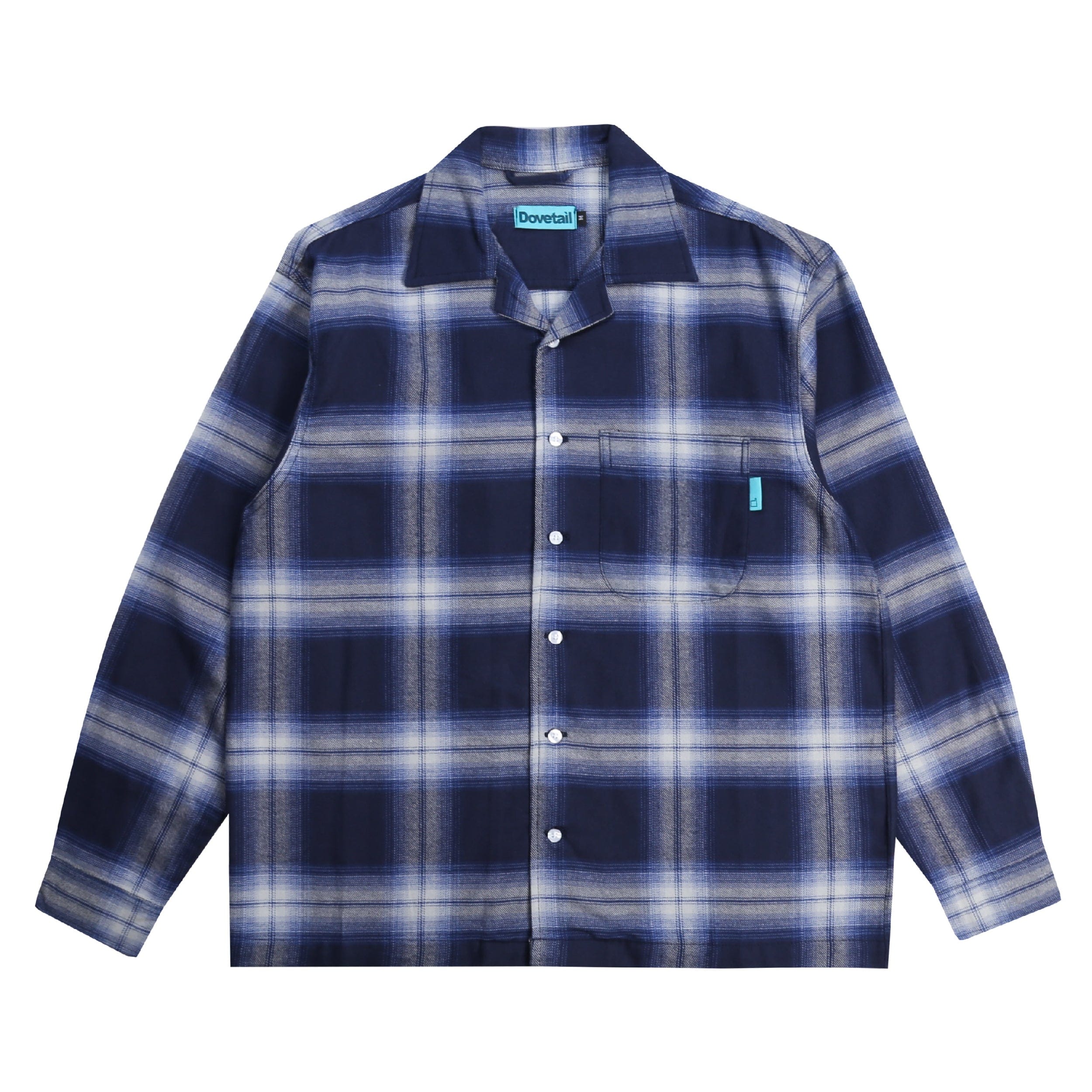 Dovetail Open Collar Flannel Shirt - Blue