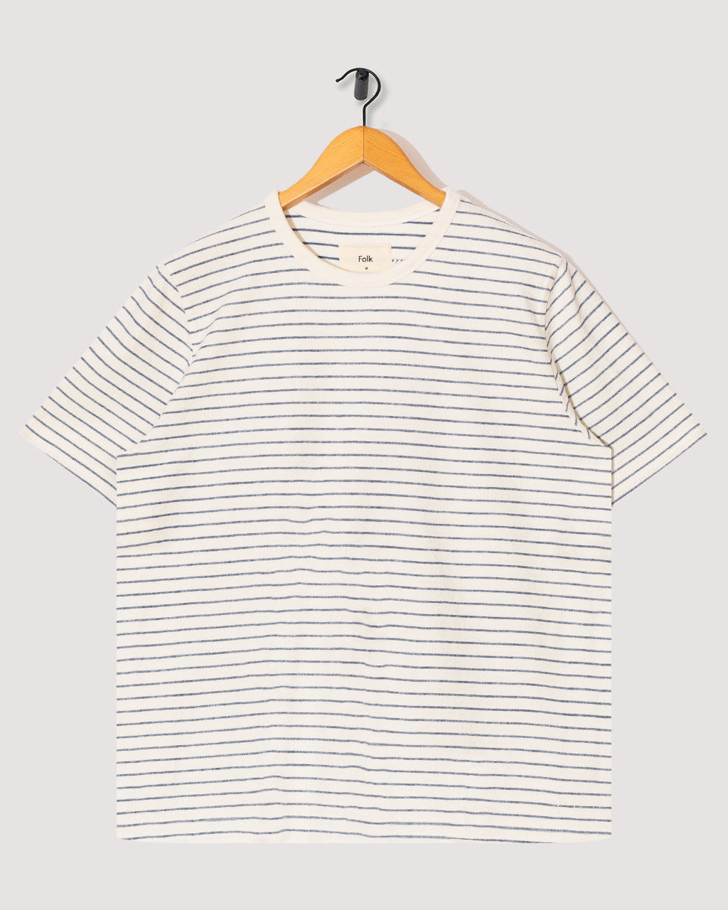 Folk S/S Textured Stripe T-Shirt - Ecru/Soft Blue