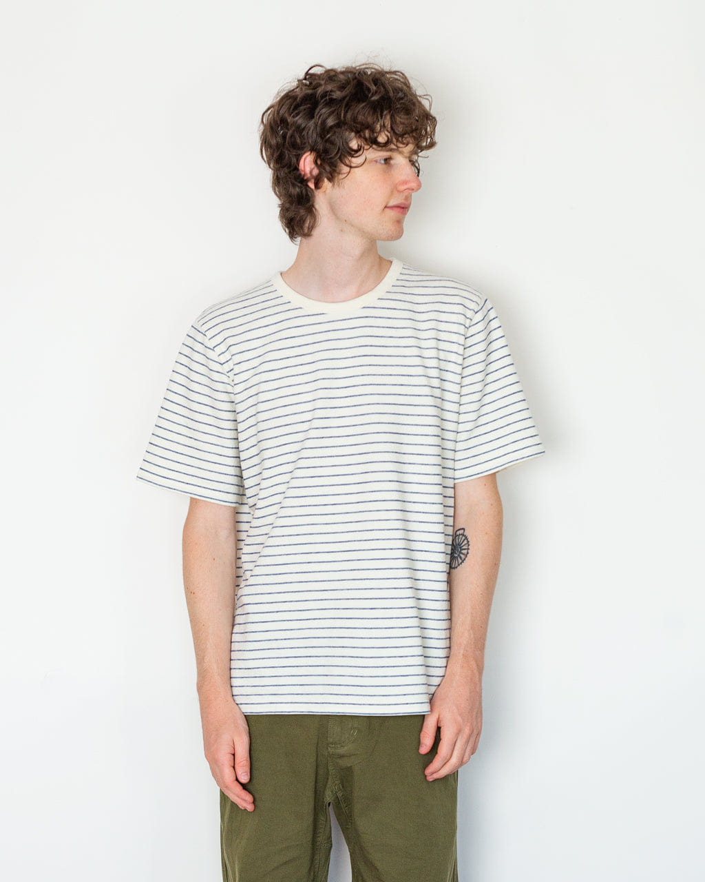Folk S/S Textured Stripe T-Shirt - Ecru/Soft Blue