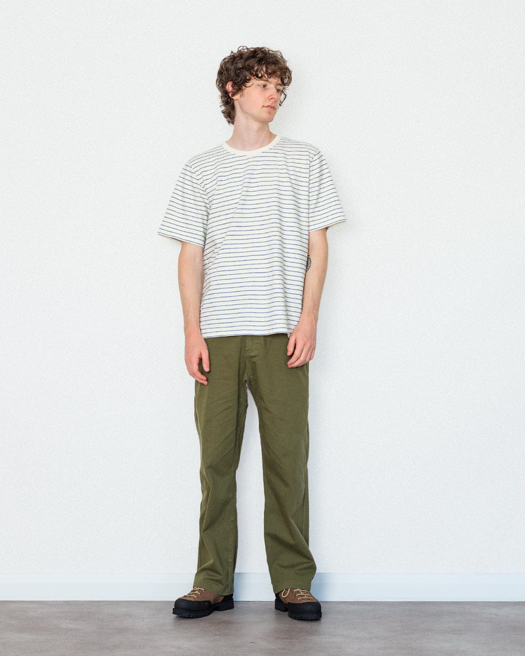 Folk S/S Textured Stripe T-Shirt - Ecru/Soft Blue