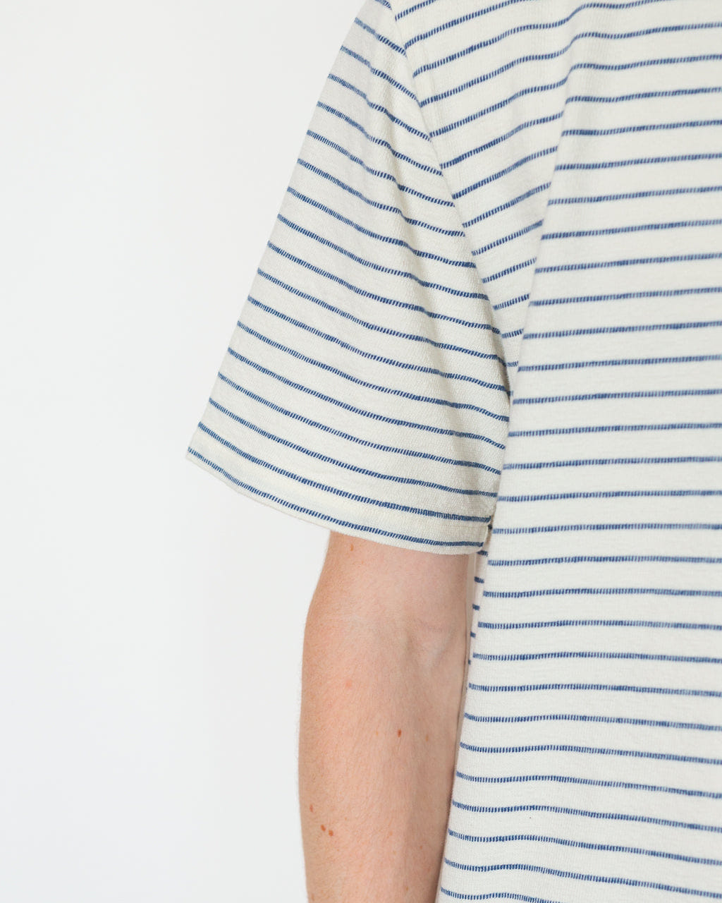 Folk S/S Textured Stripe T-Shirt - Ecru/Soft Blue